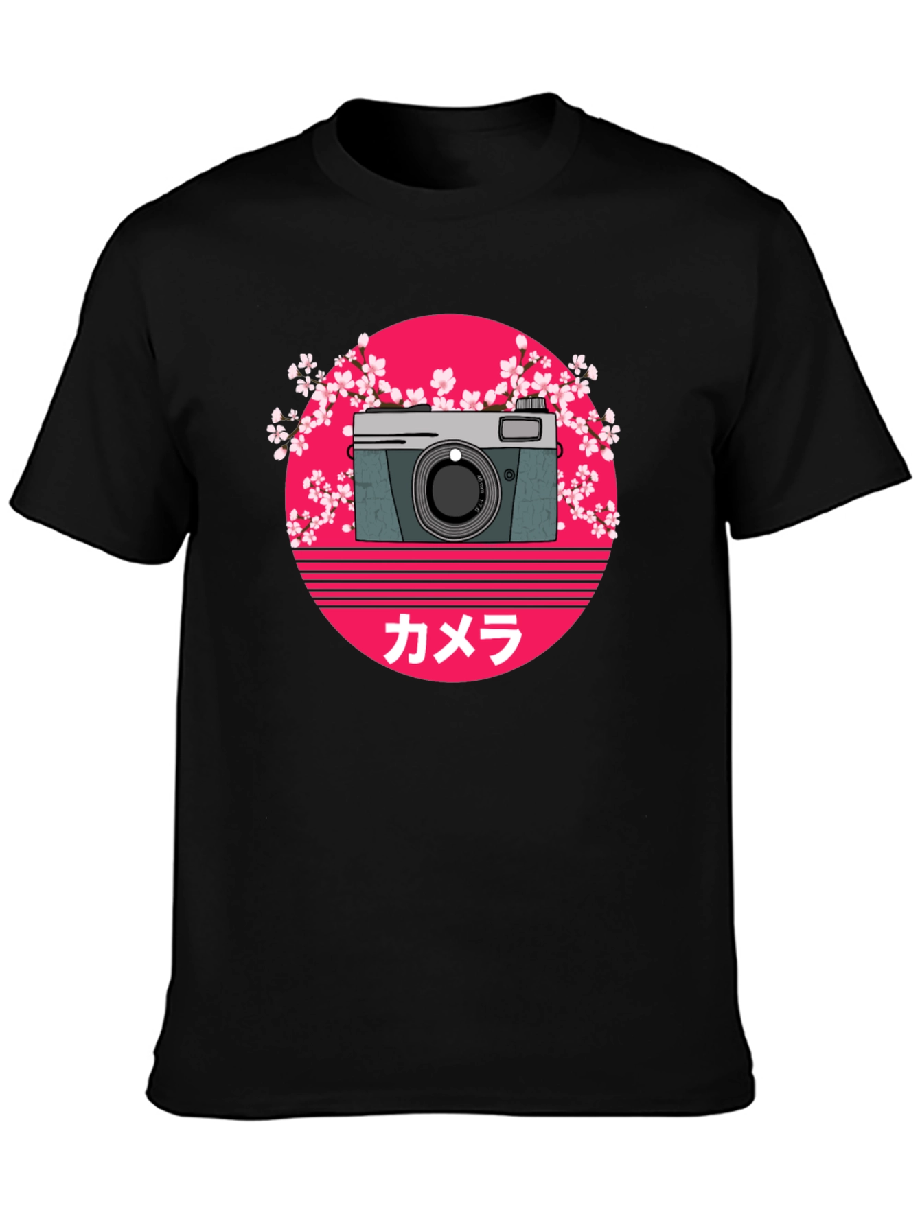 Retro Camera Graphic Tee - Black Cotton T-Shirt