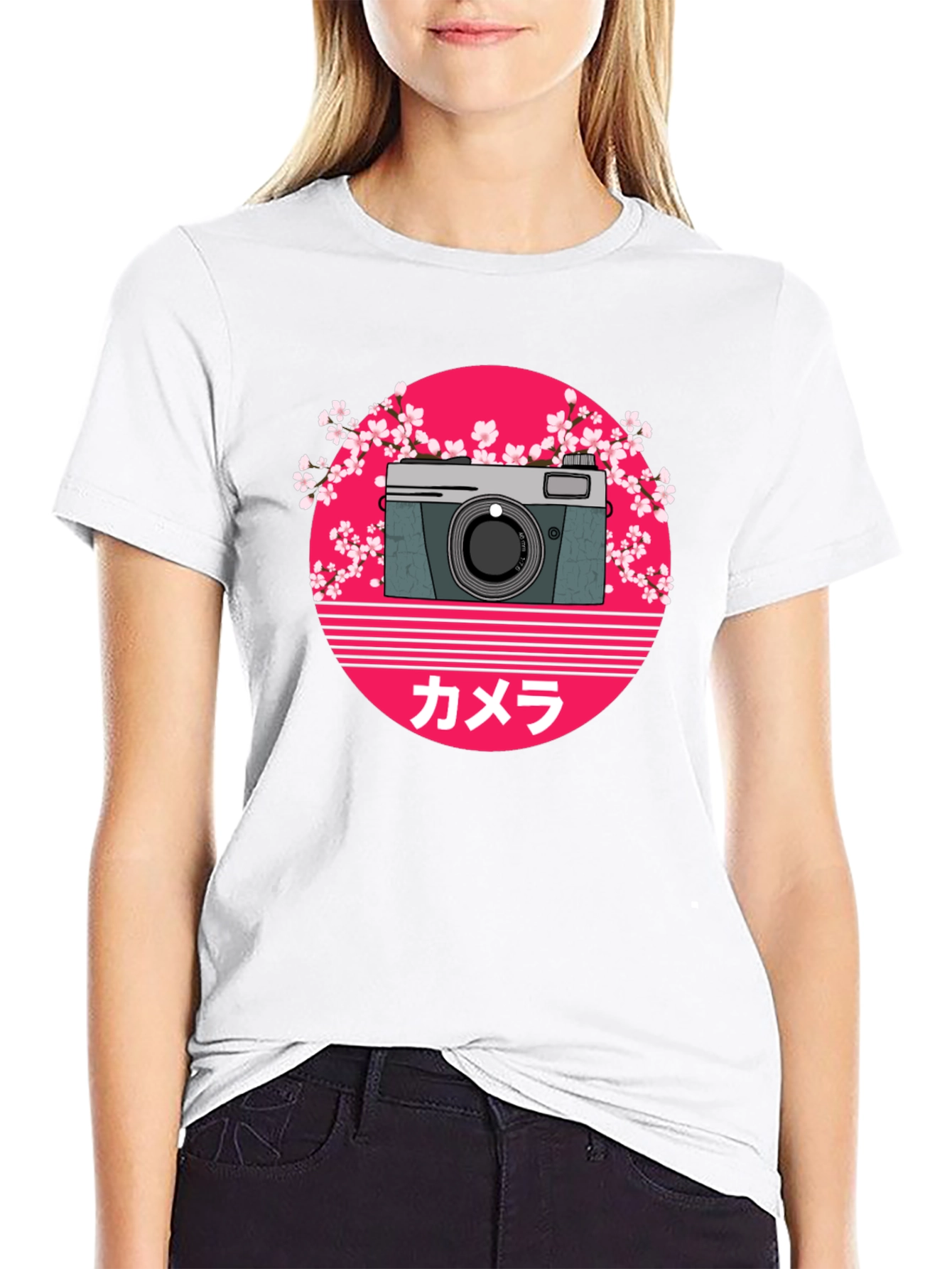 Retro Camera Graphic Tee - Black Cotton T-Shirt