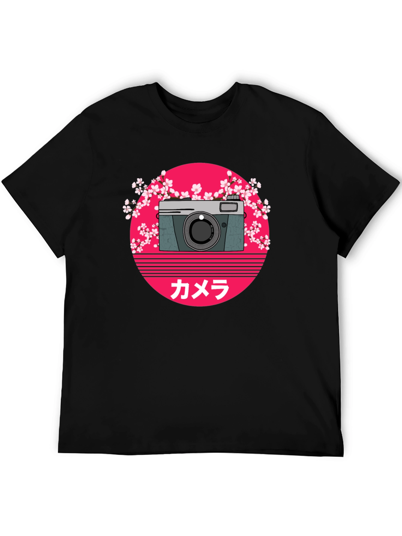 Retro Camera Graphic Tee - Black Cotton T-Shirt