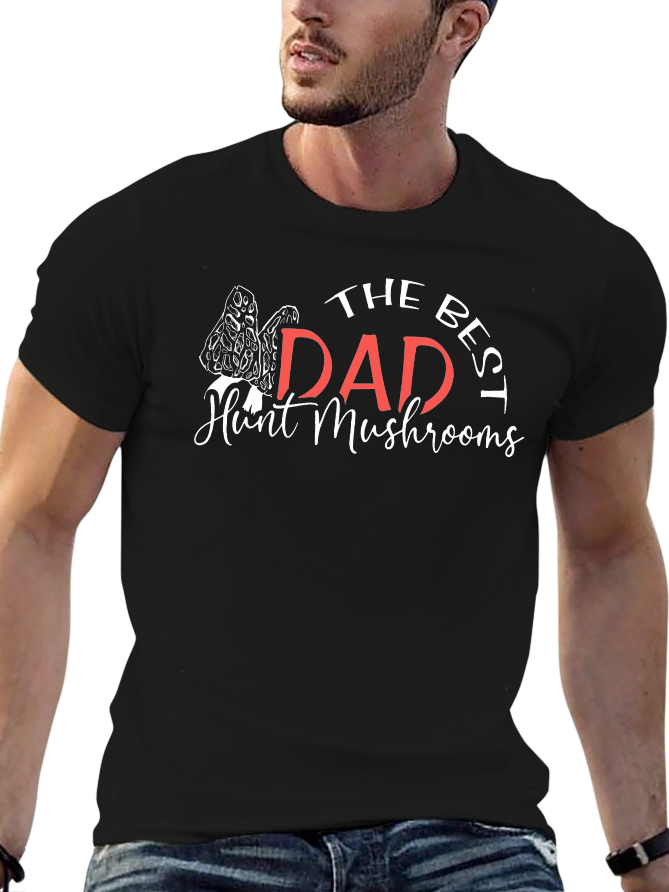 Best Dad Hunt Mushrooms Black Graphic T-Shirt