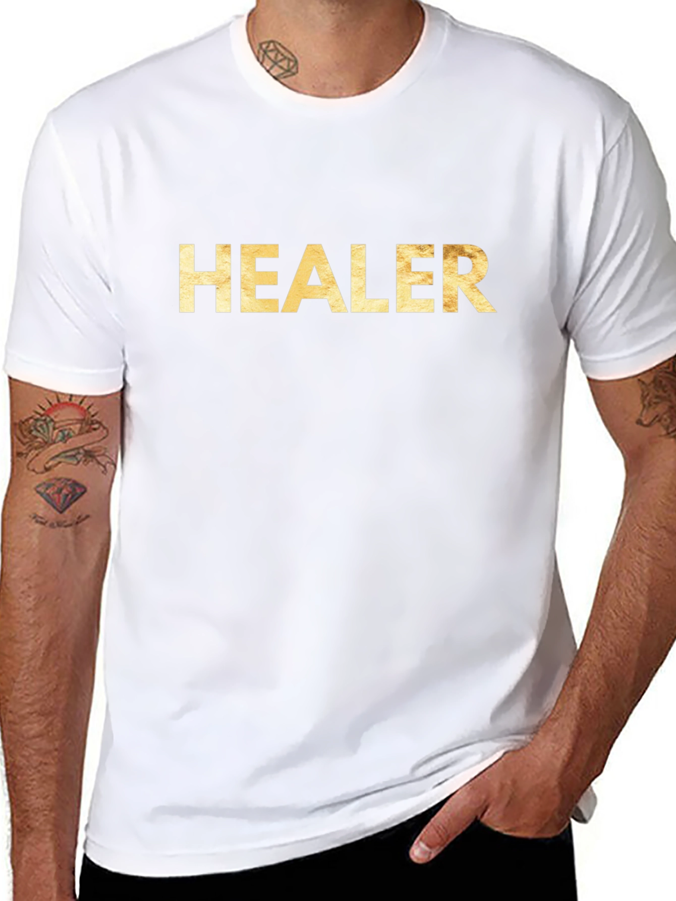 Healer Tee - Golden Text Graphic T-Shirt