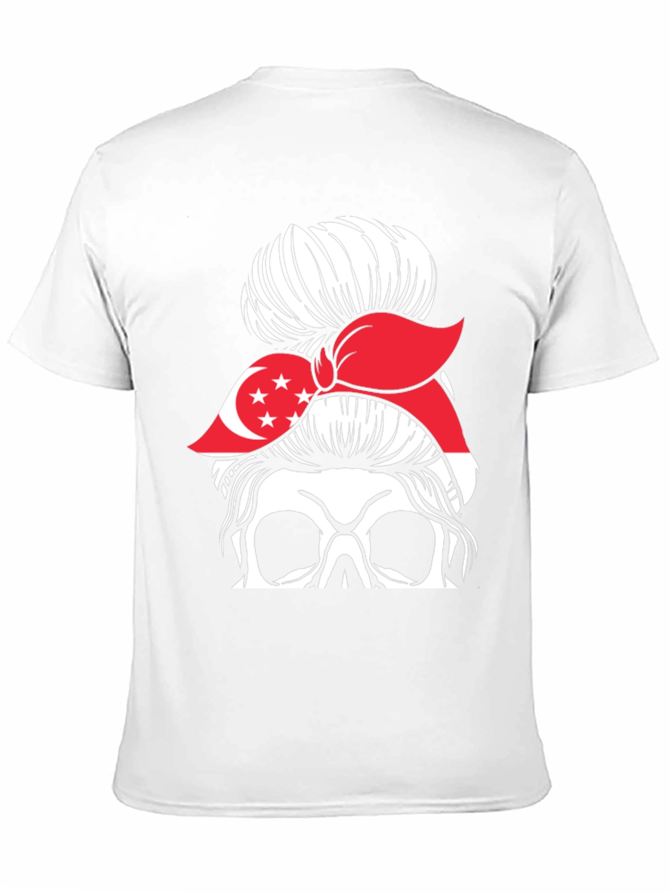 Singapore Flag Skull Messy Bun T-Shirt