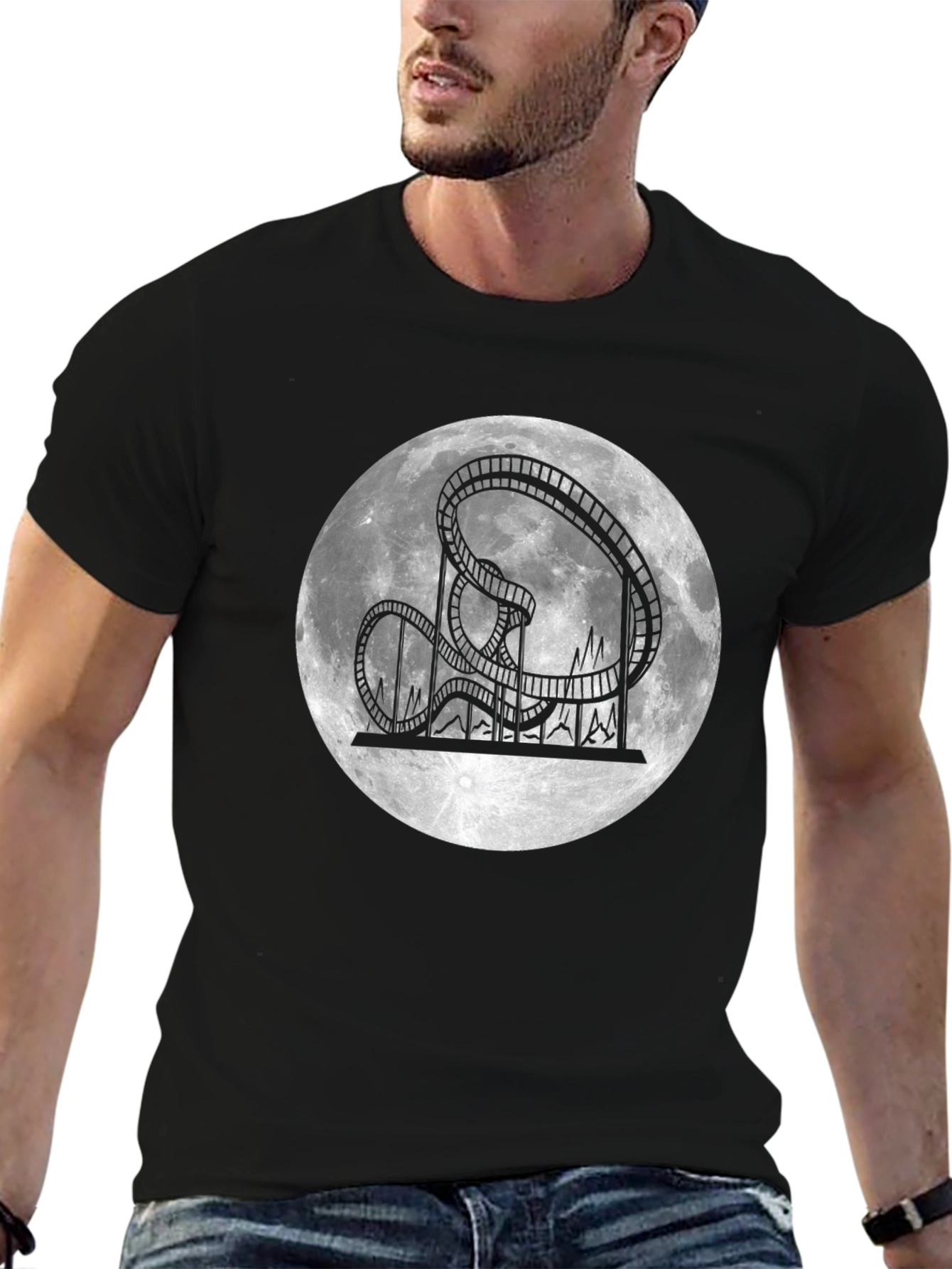 Rollercoaster Moon Black T-Shirt