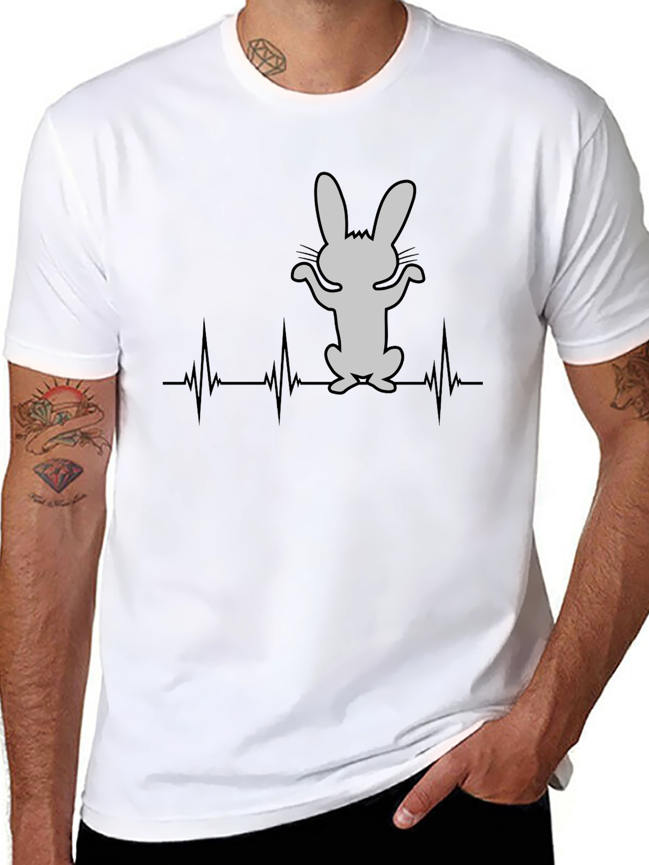 Rabbit Heartbeat T-Shirt - Mens Black Cotton Tee