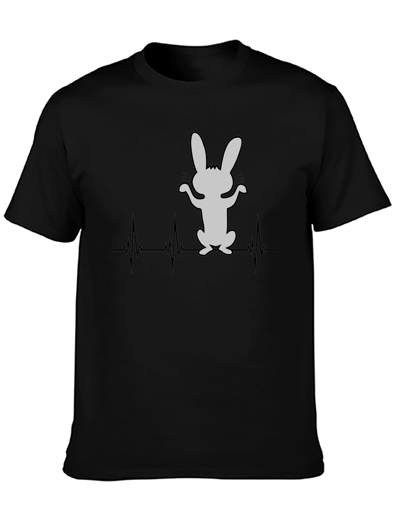 Rabbit Heartbeat T-Shirt - Mens Black Cotton Tee