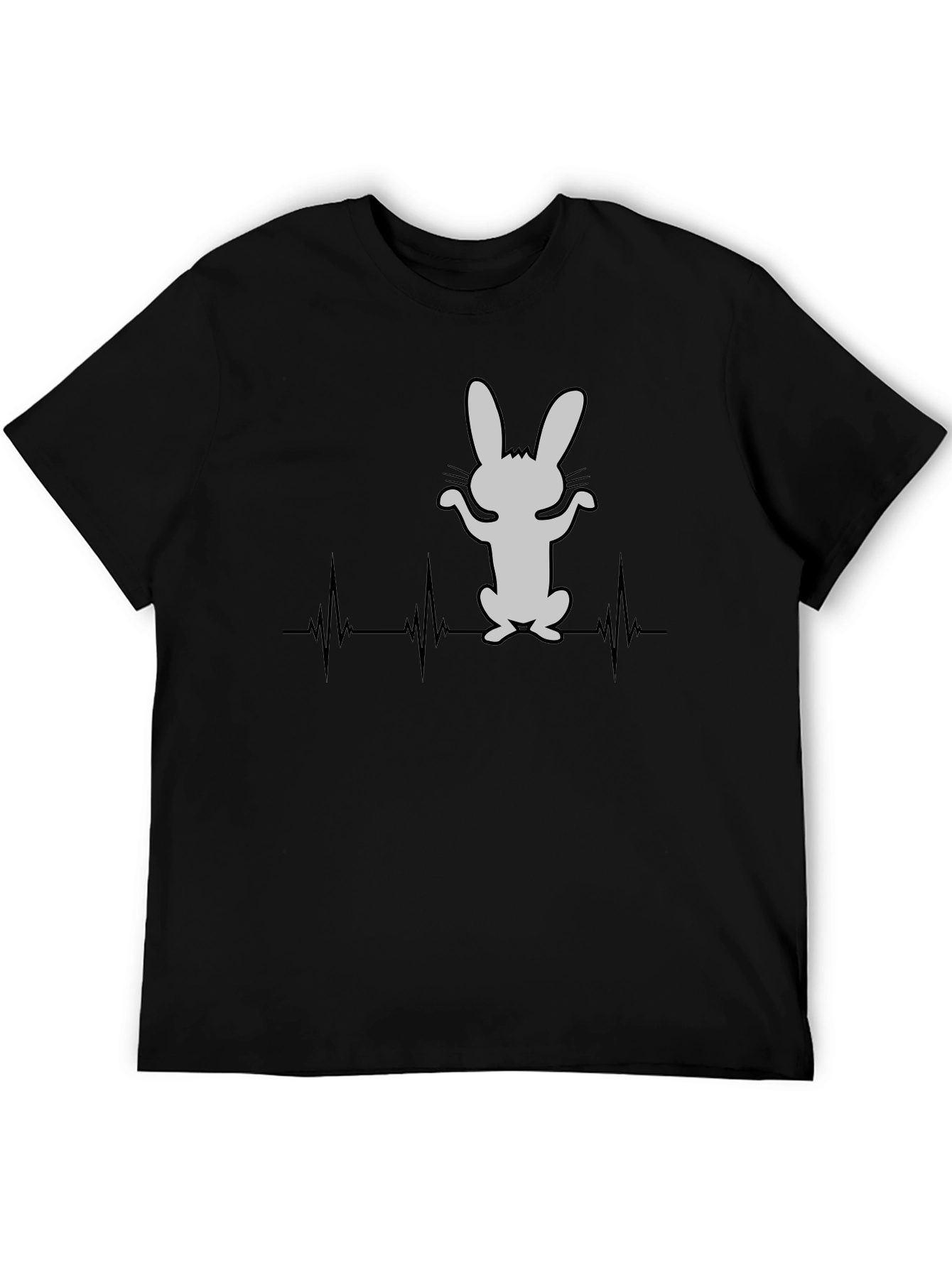 Rabbit Heartbeat T-Shirt - Mens Black Cotton Tee