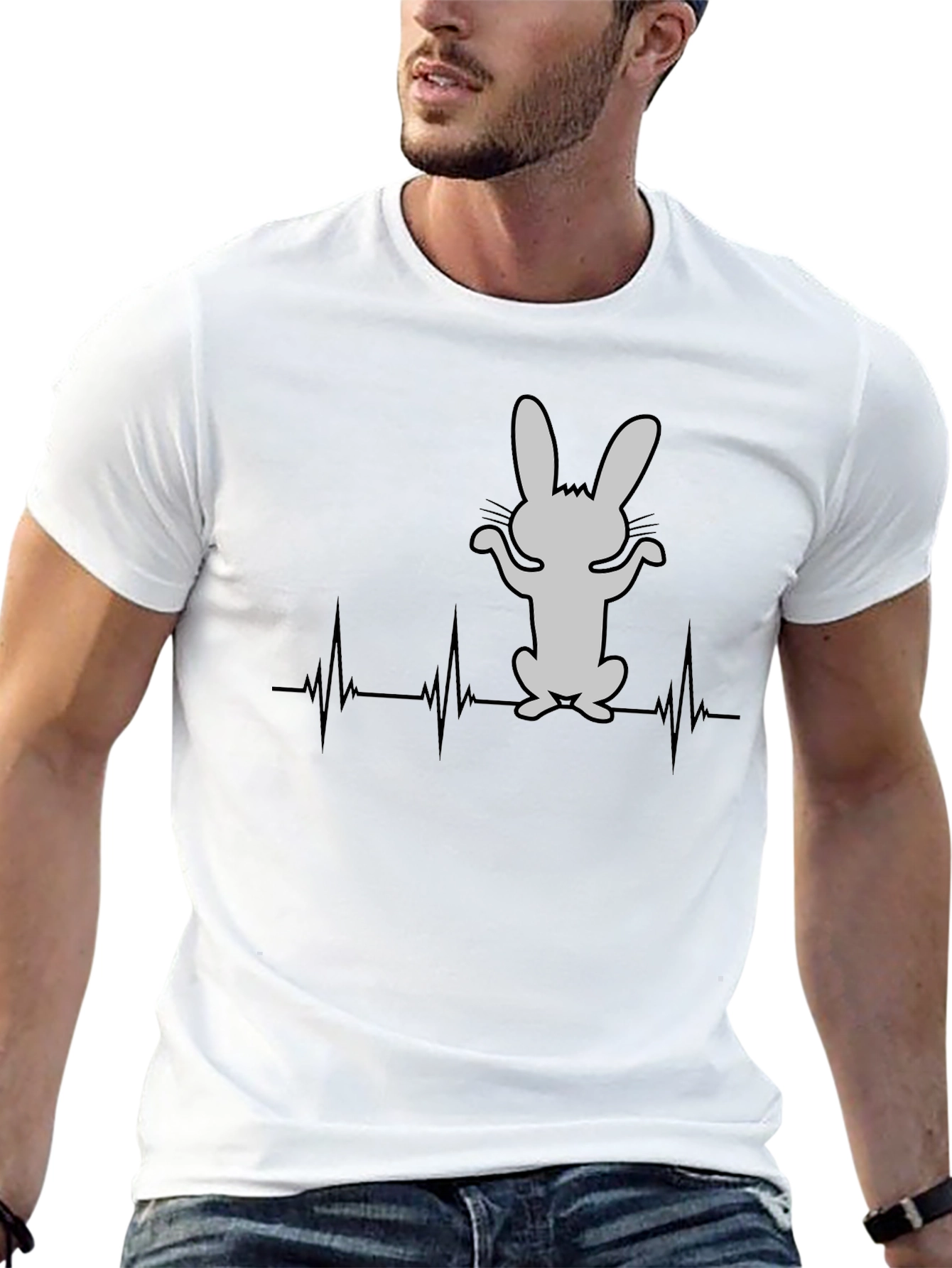 Rabbit Heartbeat T-Shirt - Mens Black Cotton Tee