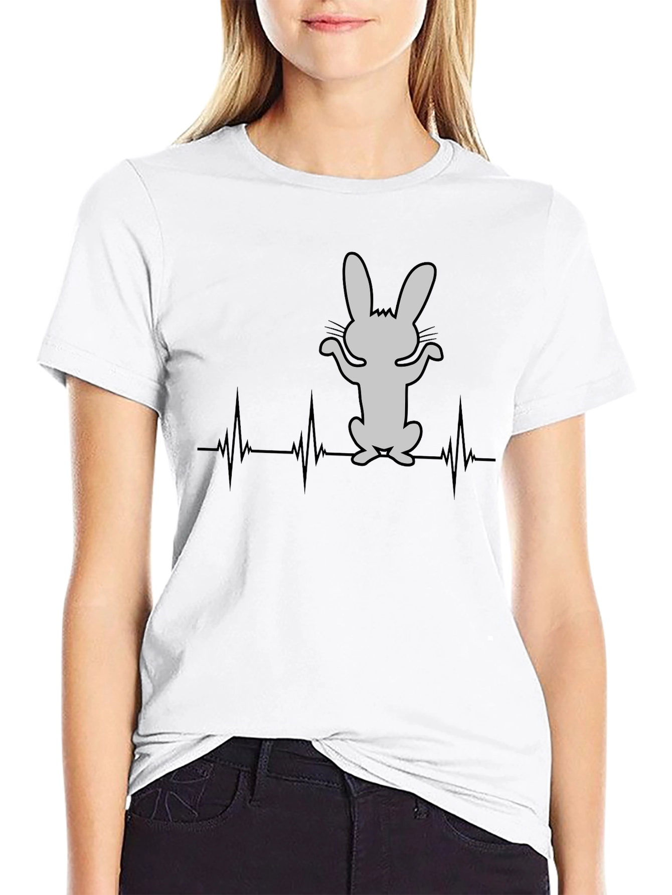 Rabbit Heartbeat T-Shirt - Mens Black Cotton Tee