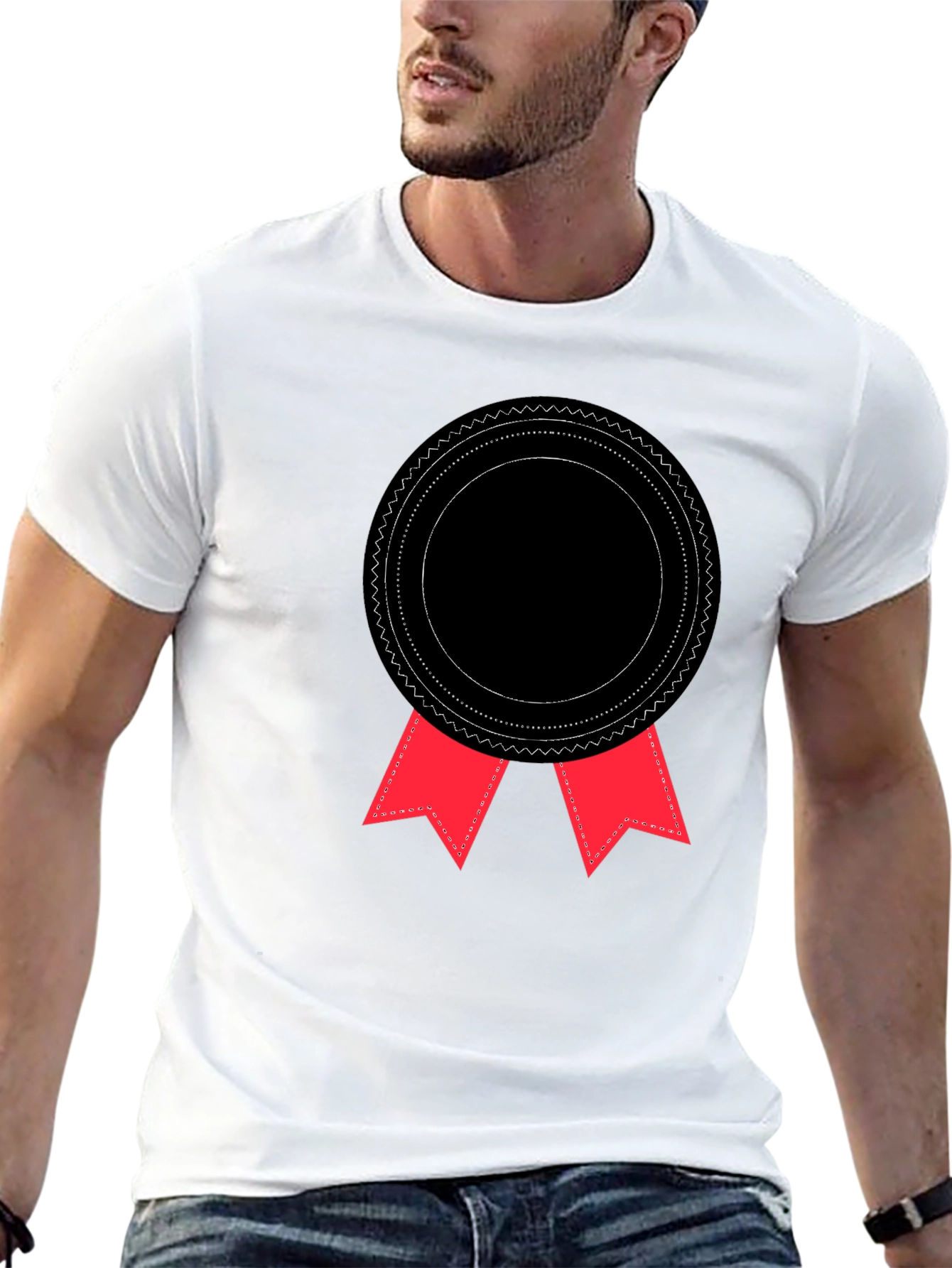Black T-Shirt with Rosette Badge Graphic