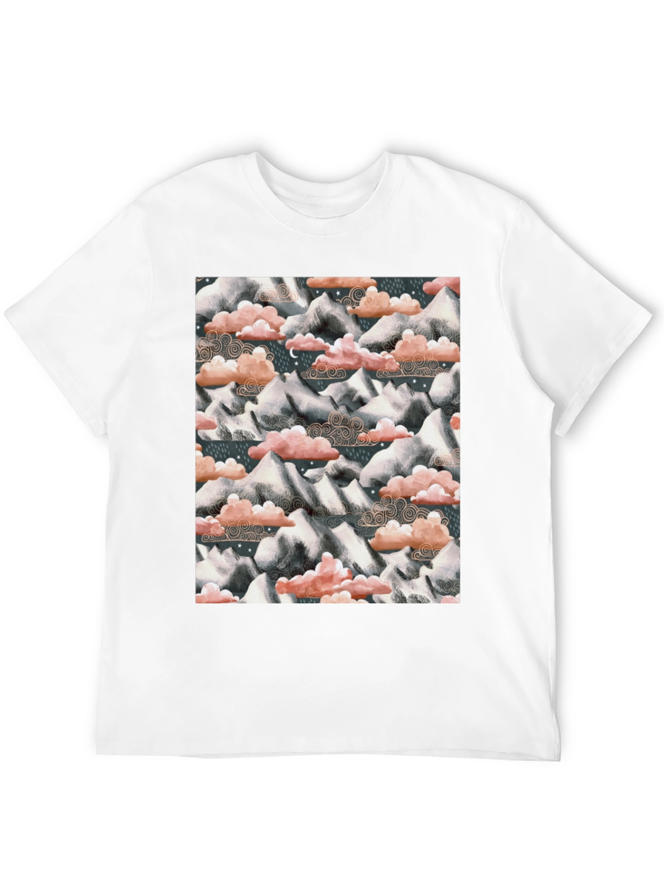 Mountain & Cloud Print T-Shirt