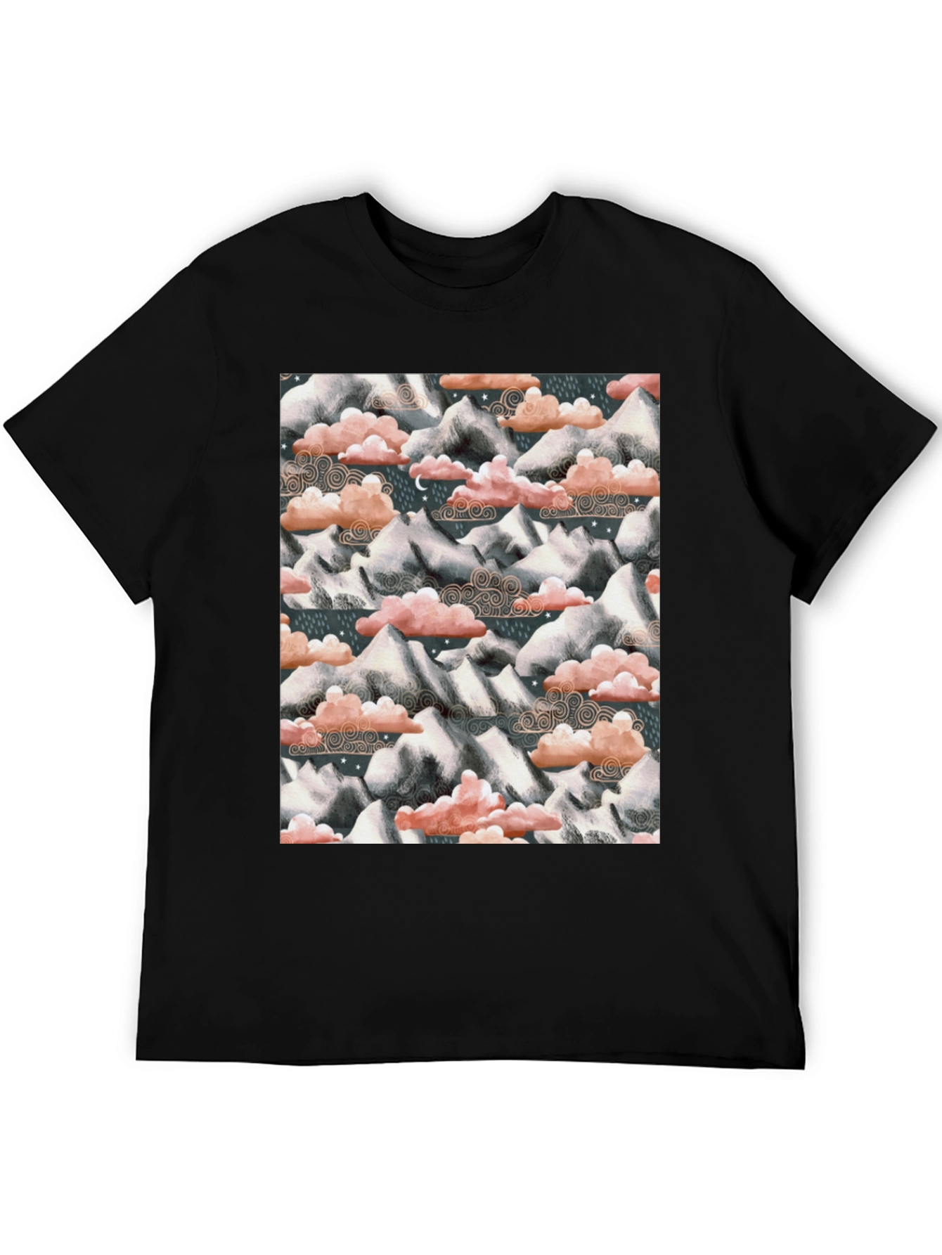 Mountain & Cloud Print T-Shirt