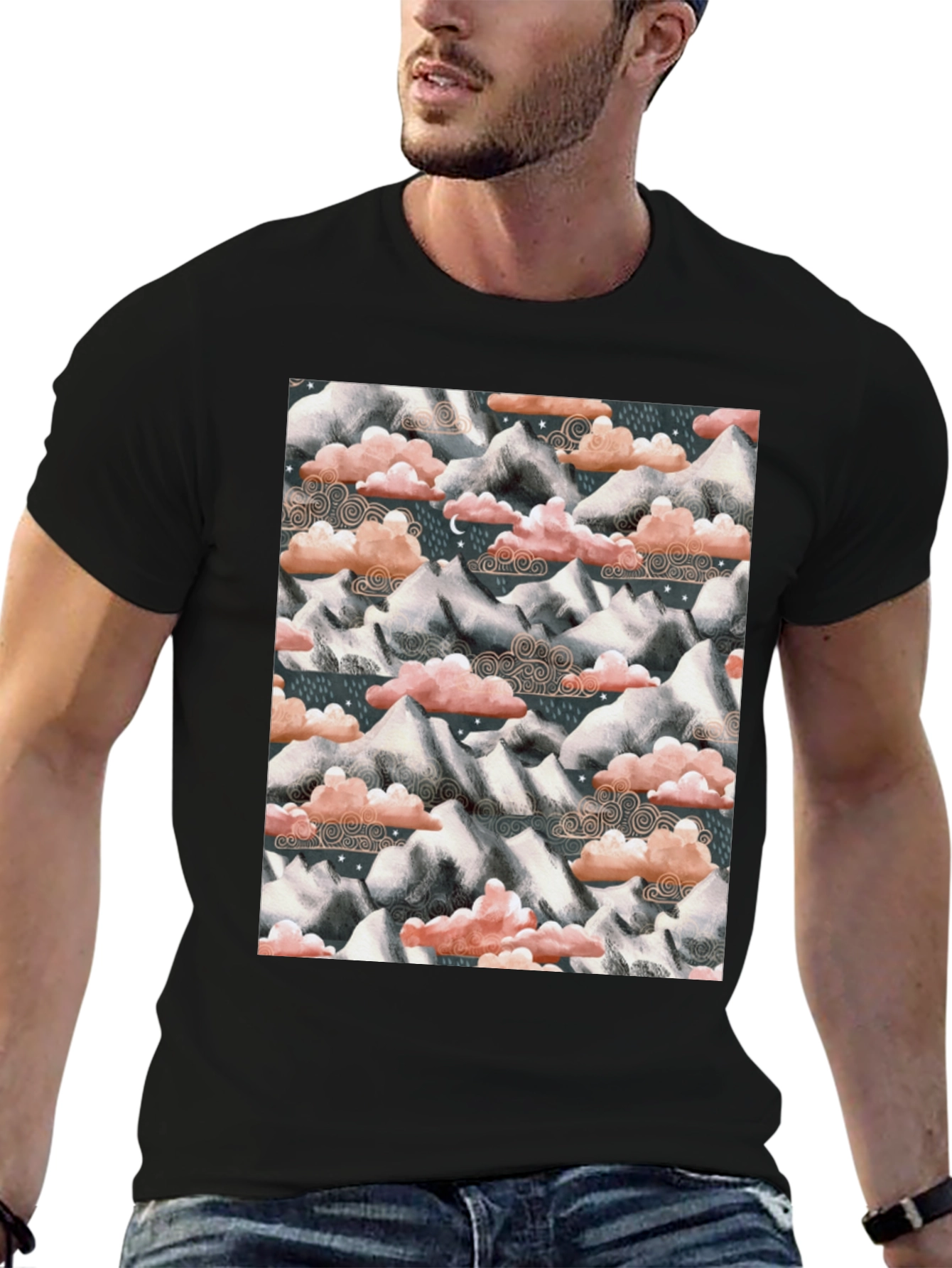 Mountain & Cloud Print T-Shirt