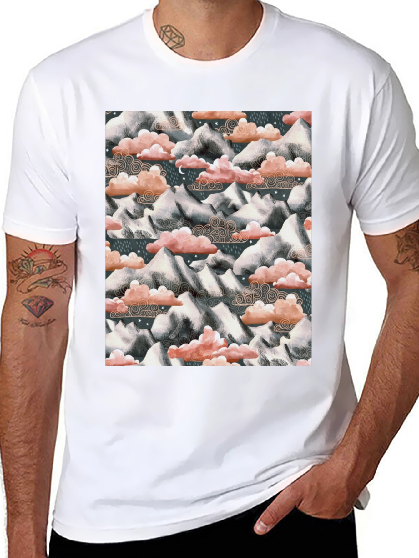 Mountain & Cloud Print T-Shirt