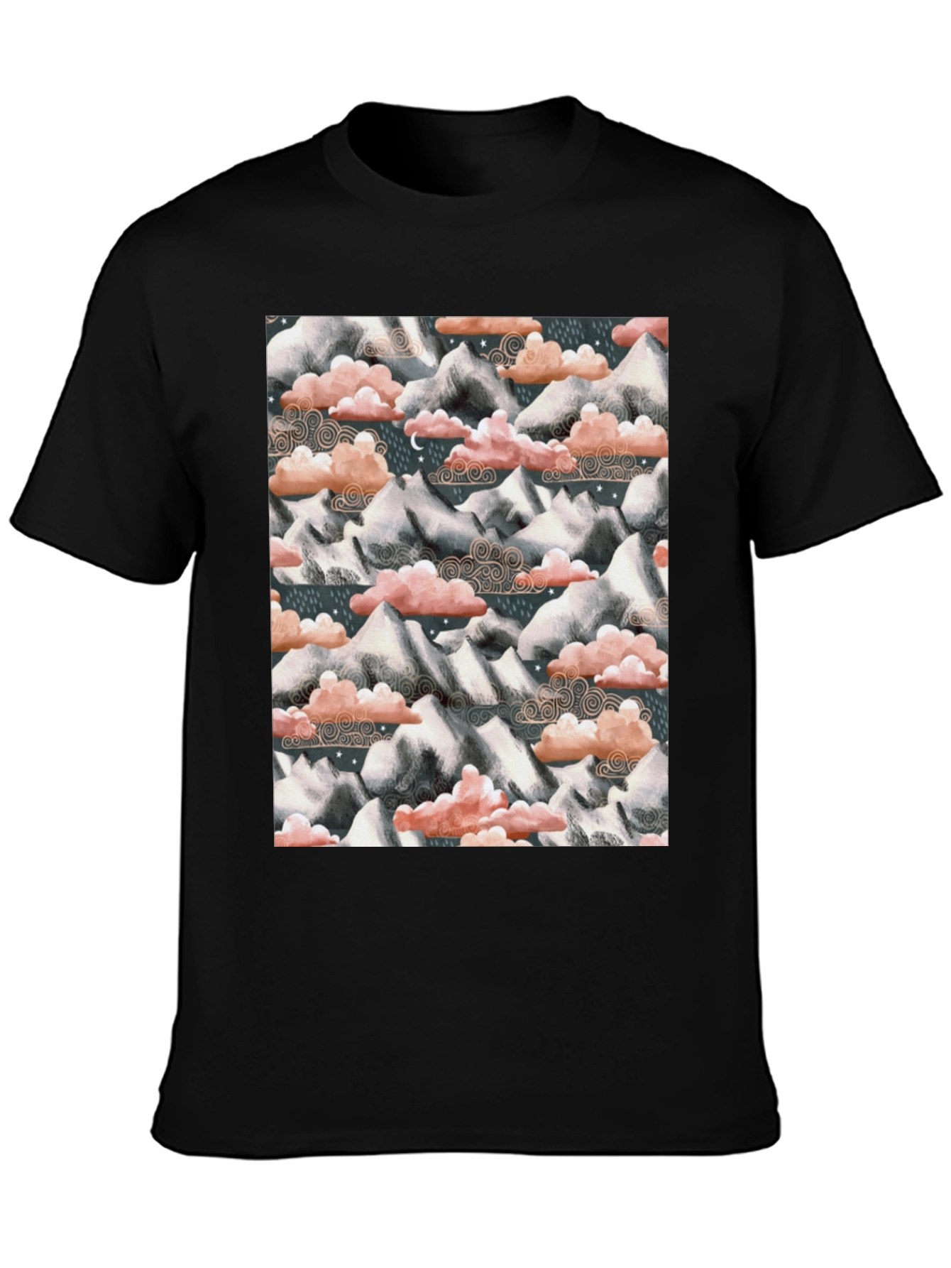 Mountain & Cloud Print T-Shirt