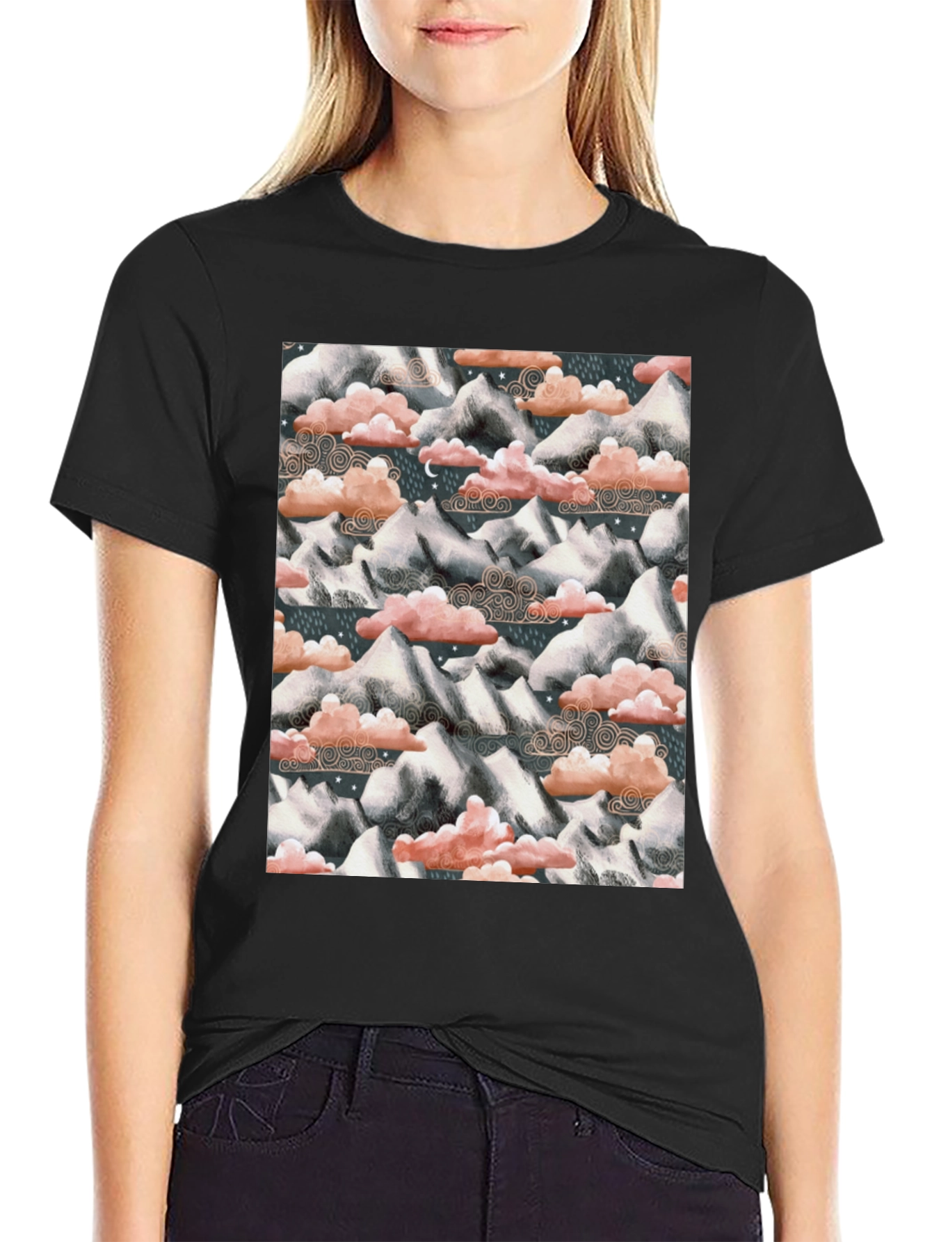 Mountain & Cloud Print T-Shirt