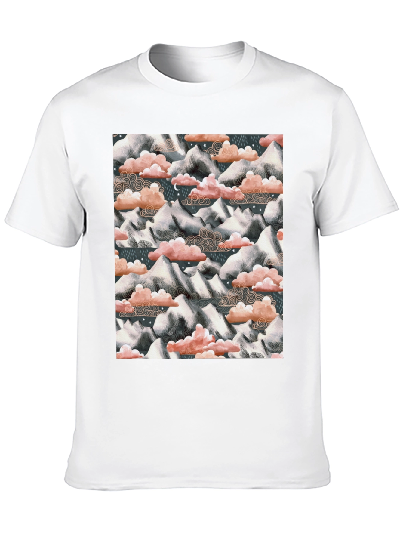 Mountain & Cloud Print T-Shirt