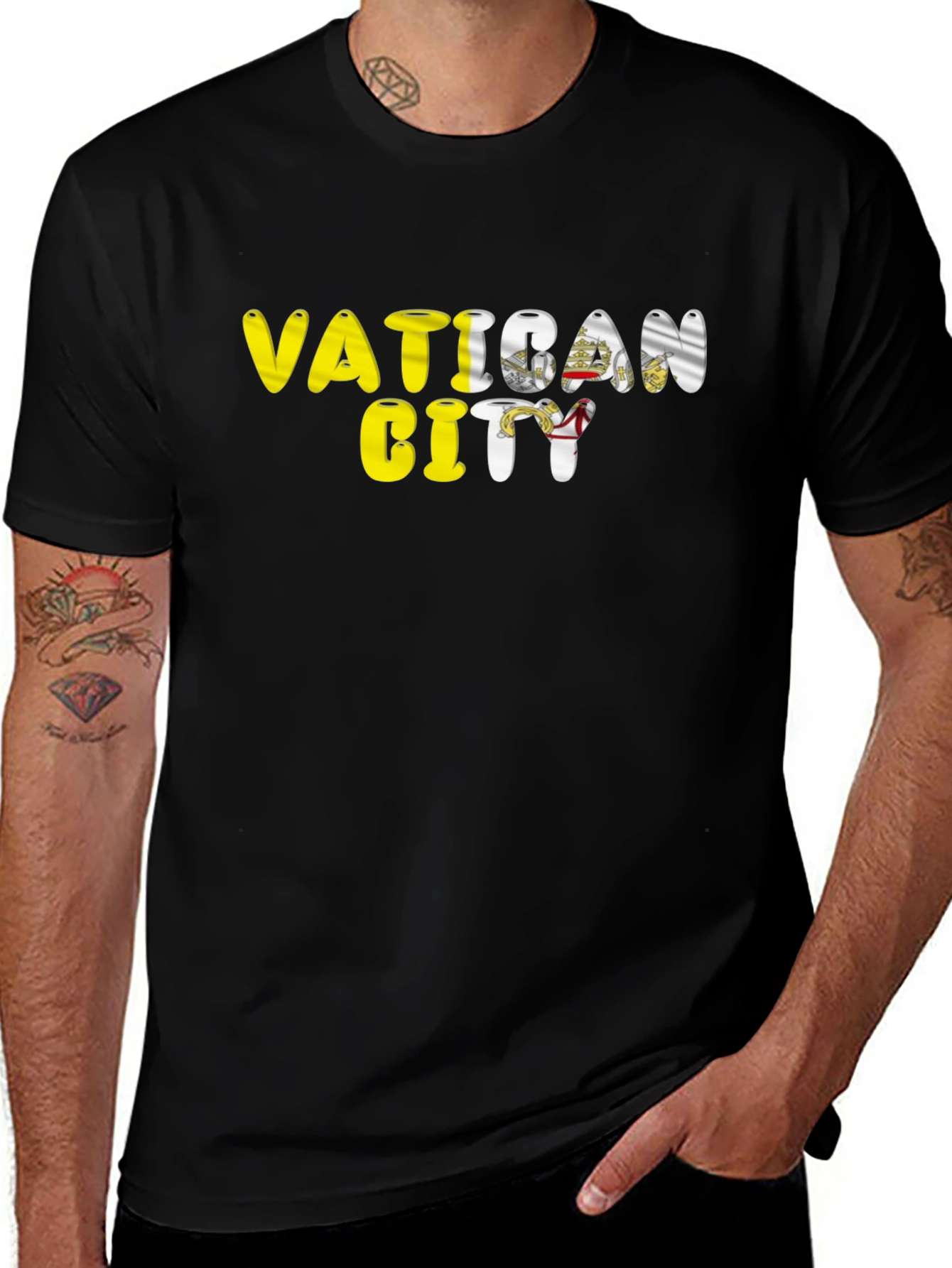 Vatican City Flag T-Shirt - Black Cotton Tee