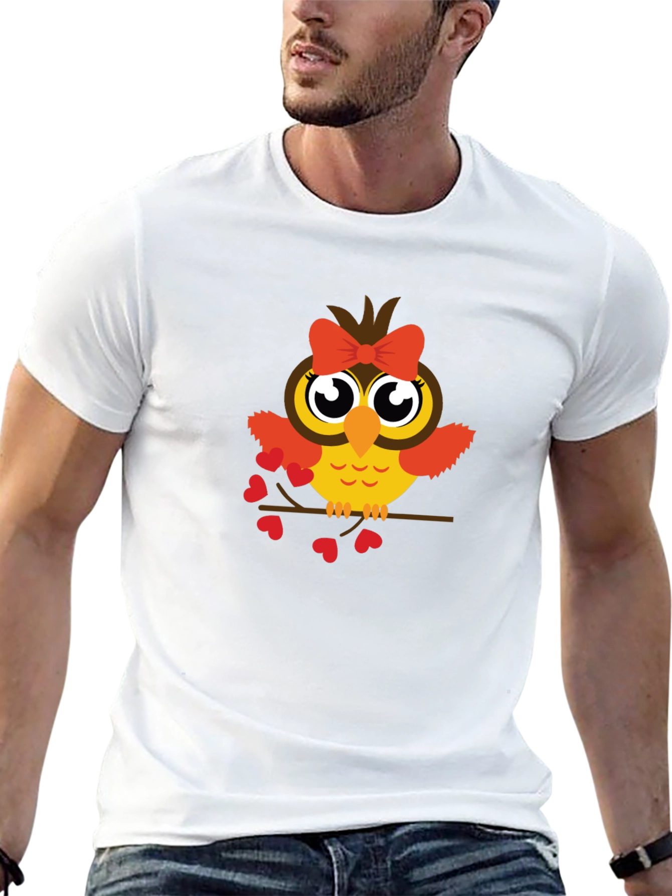 Cute Owl With Bow Black T-Shirt