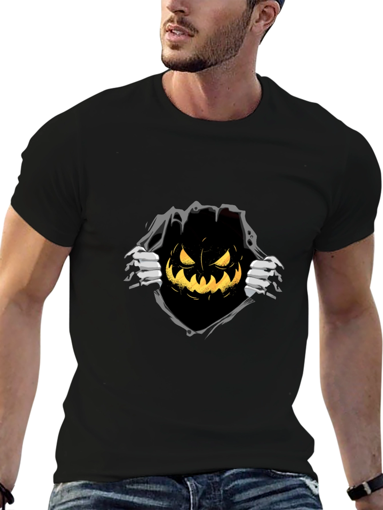 Halloween Pumpkin Graphic Tee - Black T-Shirt