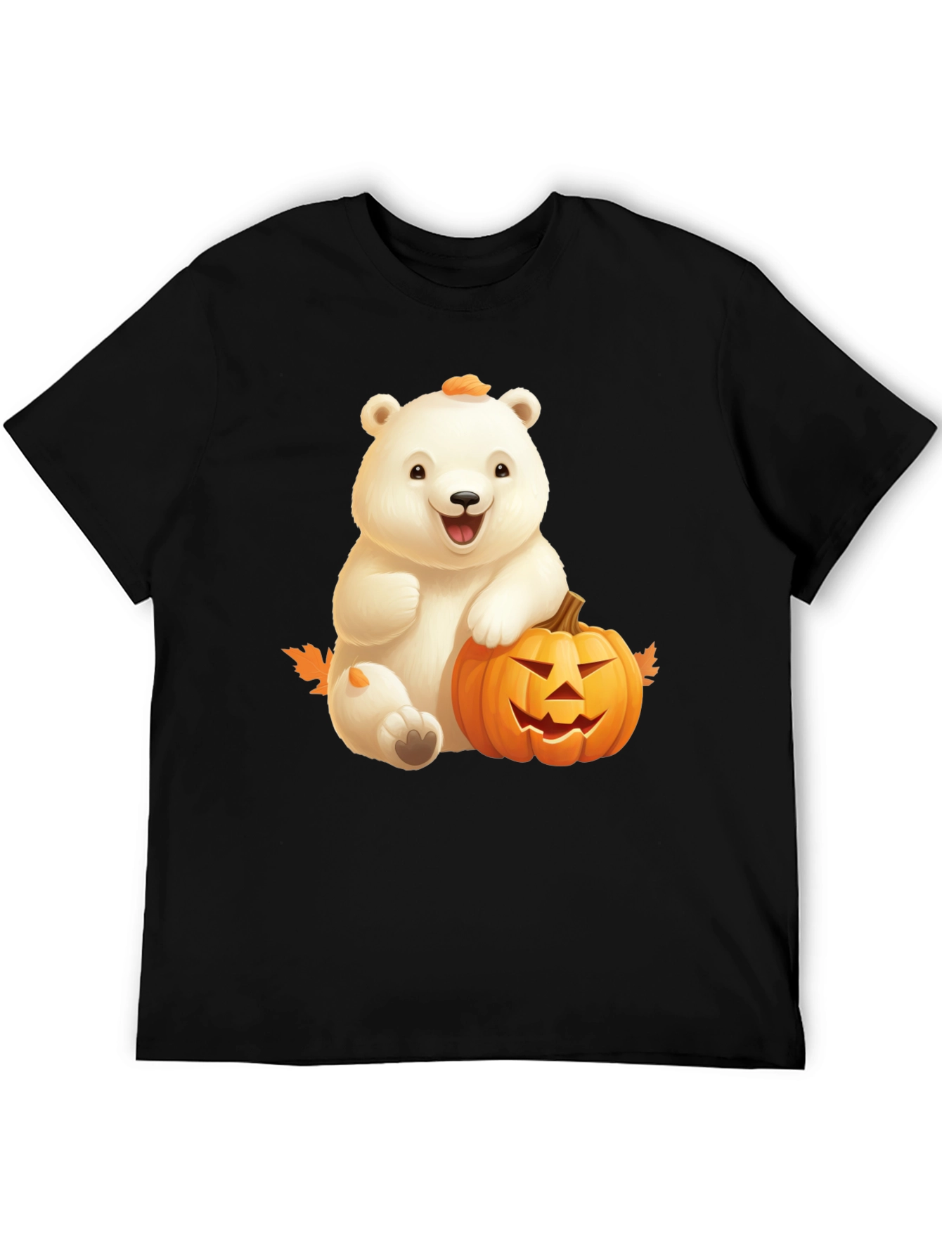 Halloween Bear & Pumpkin Black T-Shirt