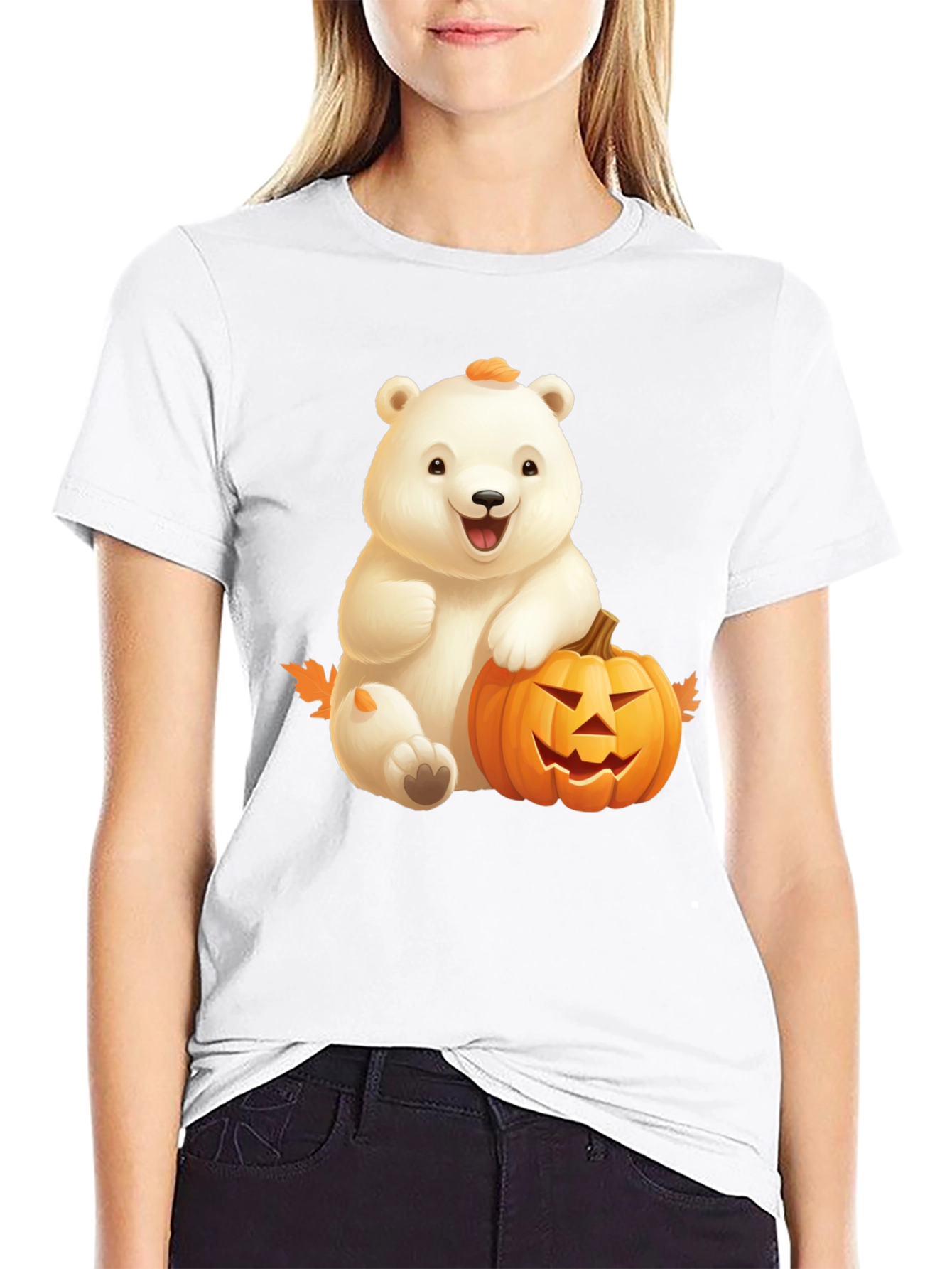 Halloween Bear & Pumpkin Black T-Shirt
