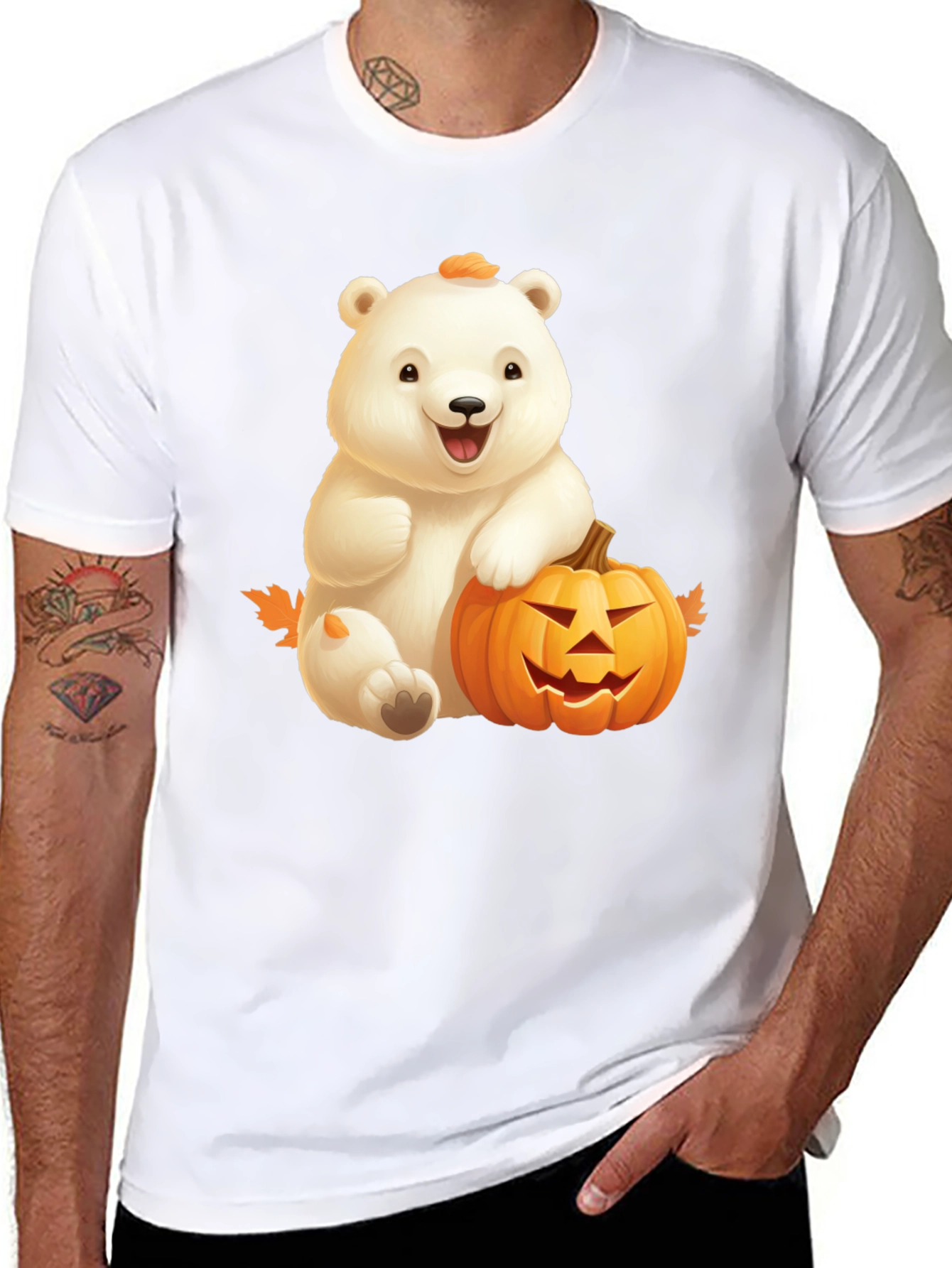Halloween Bear & Pumpkin Black T-Shirt