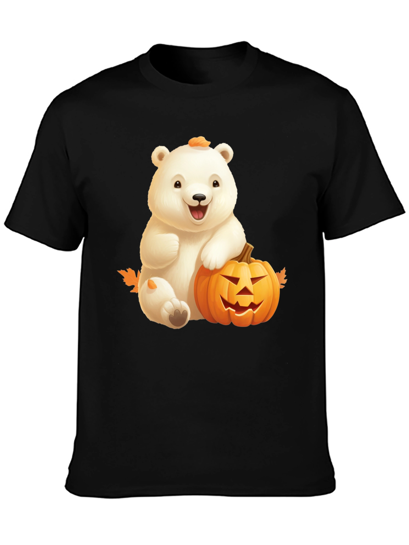 Halloween Bear & Pumpkin Black T-Shirt