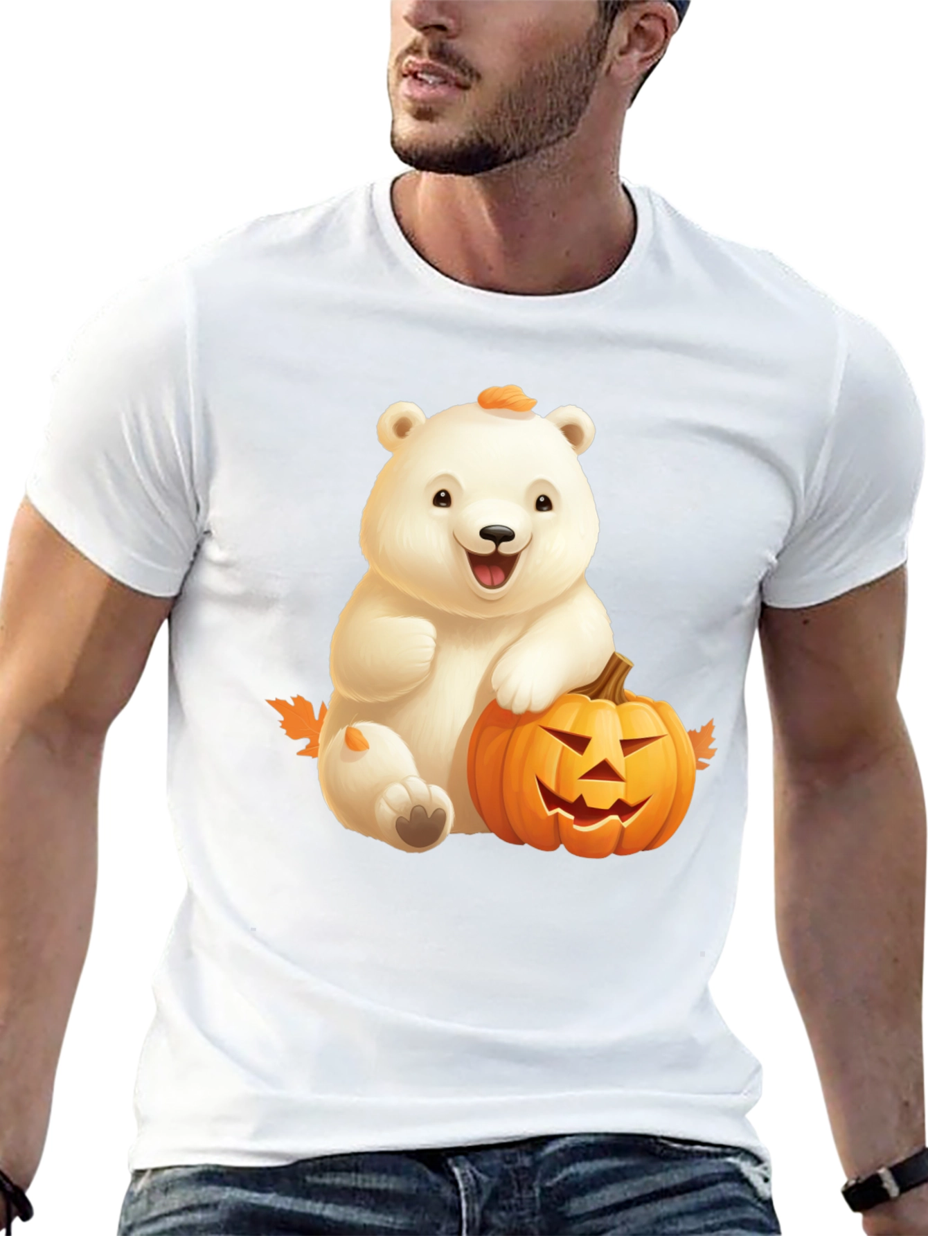 Halloween Bear & Pumpkin Black T-Shirt