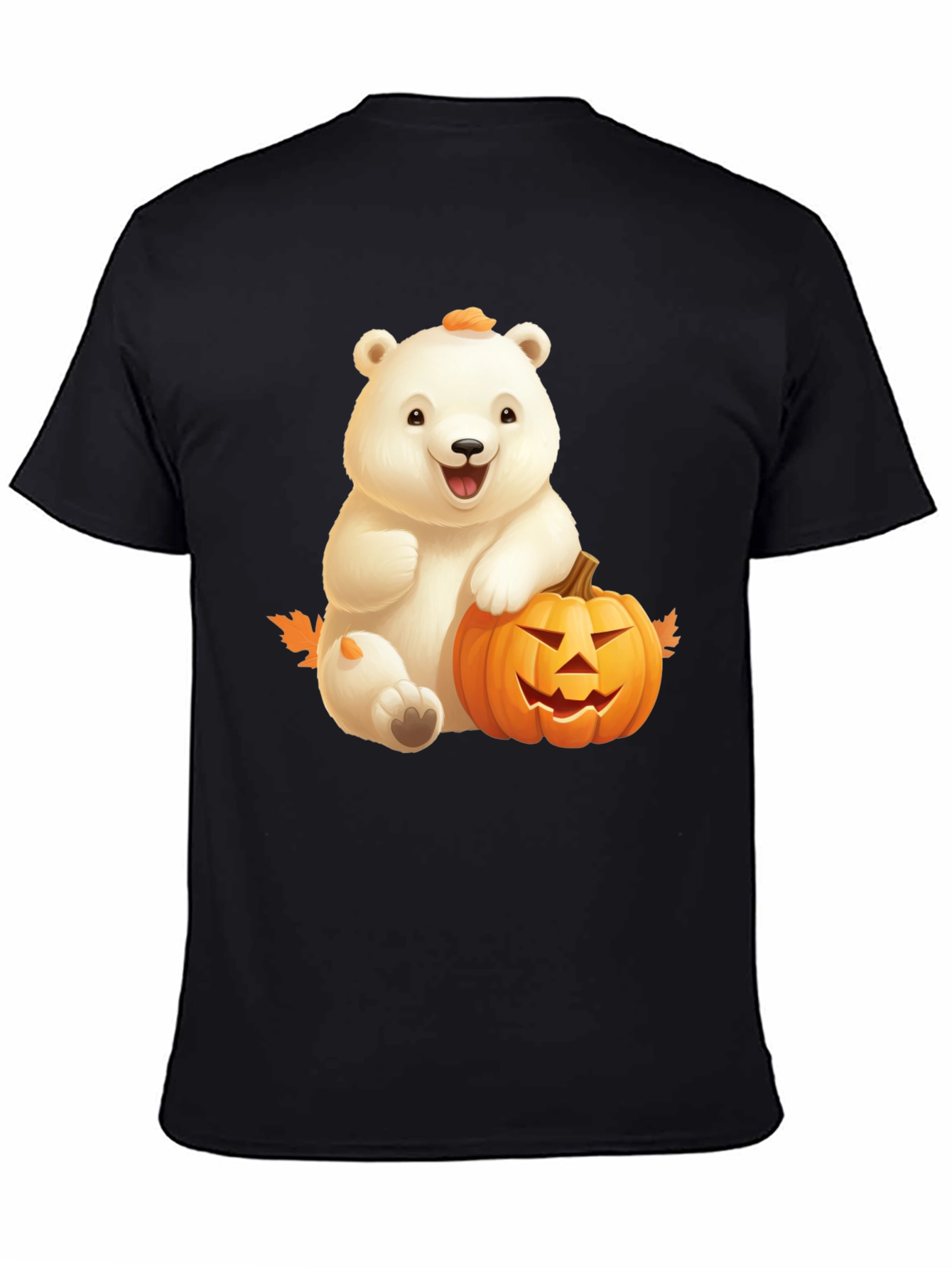 Halloween Bear & Pumpkin Black T-Shirt