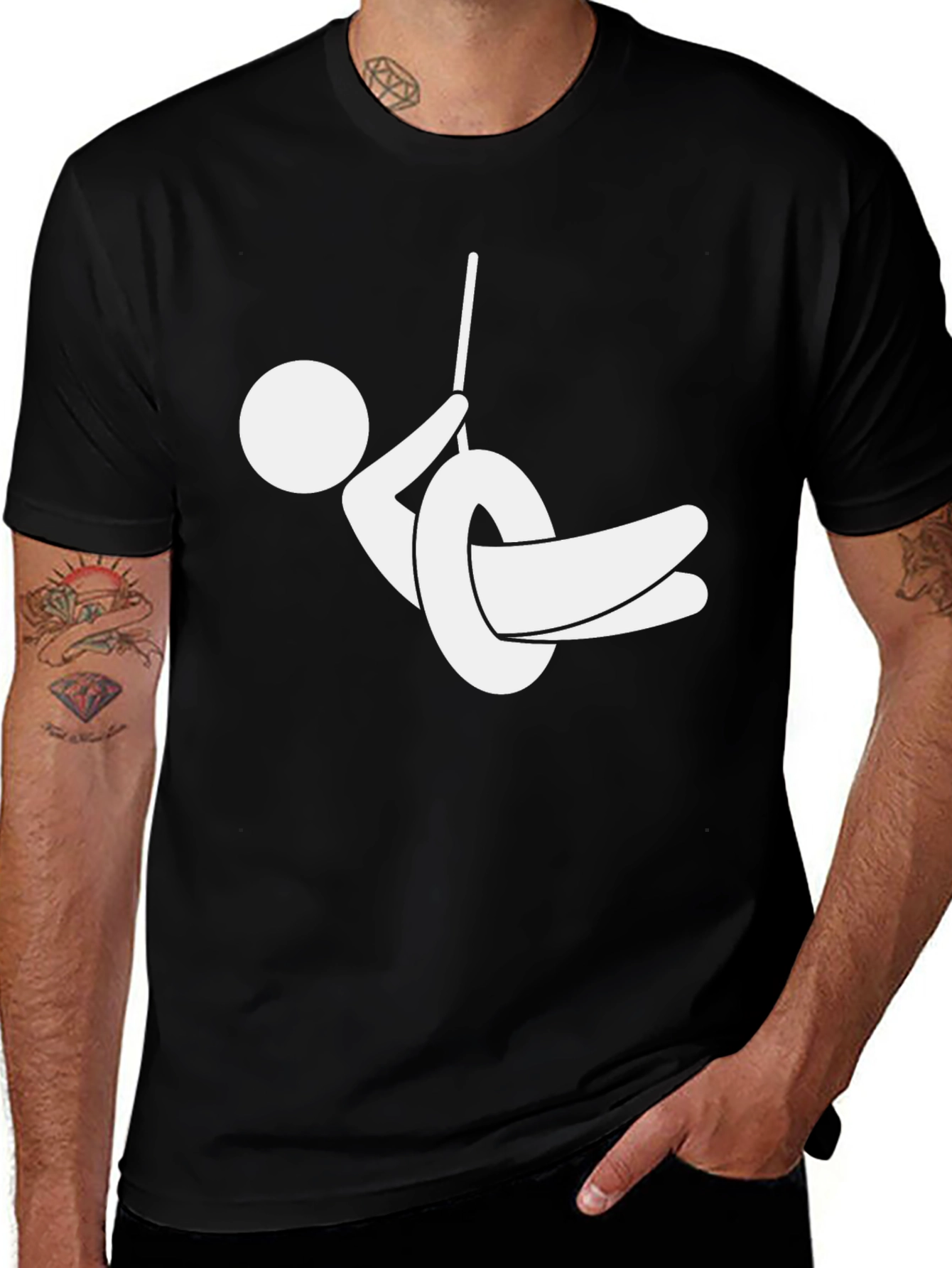 Stick Figure Tire Swing Graphic Tee - Black