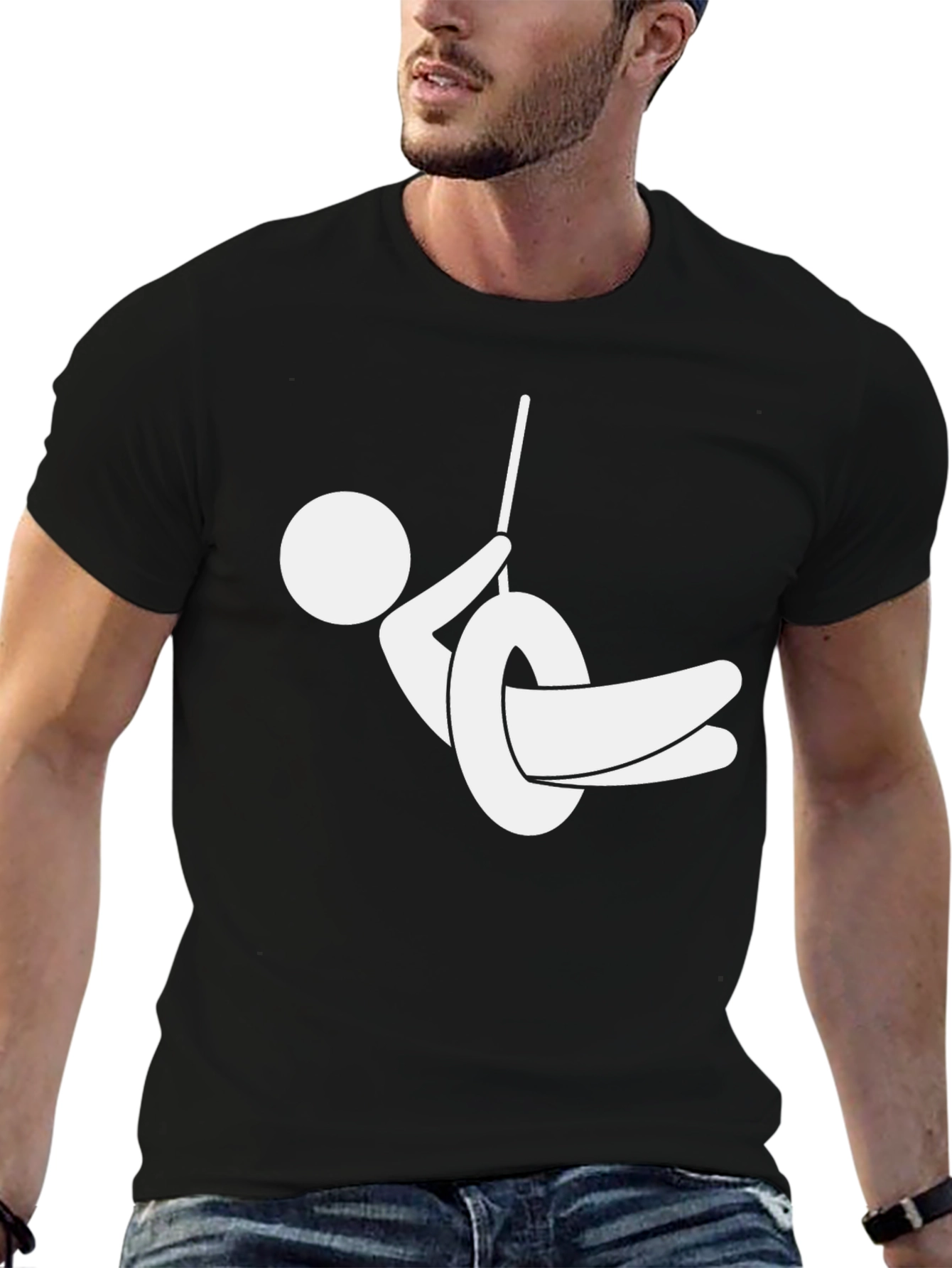 Stick Figure Tire Swing Graphic Tee - Black