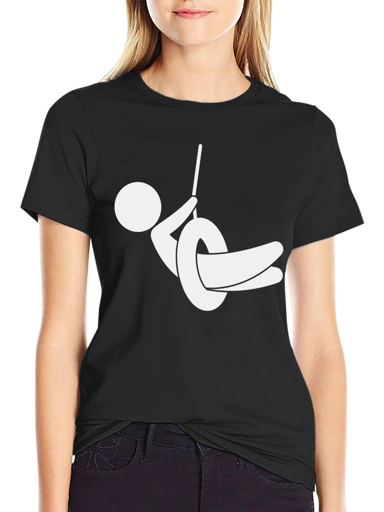 Stick Figure Tire Swing Graphic Tee - Black