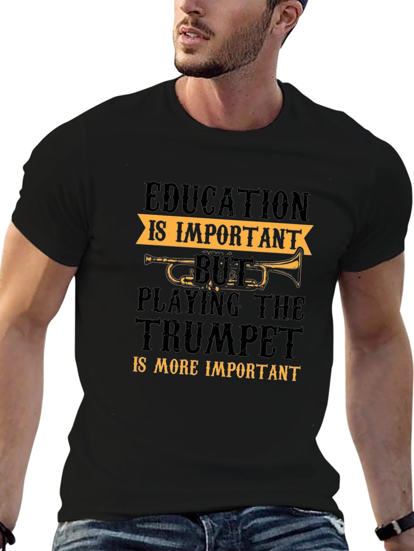 Trumpet Player Graphic Tee: Education vs. Music
