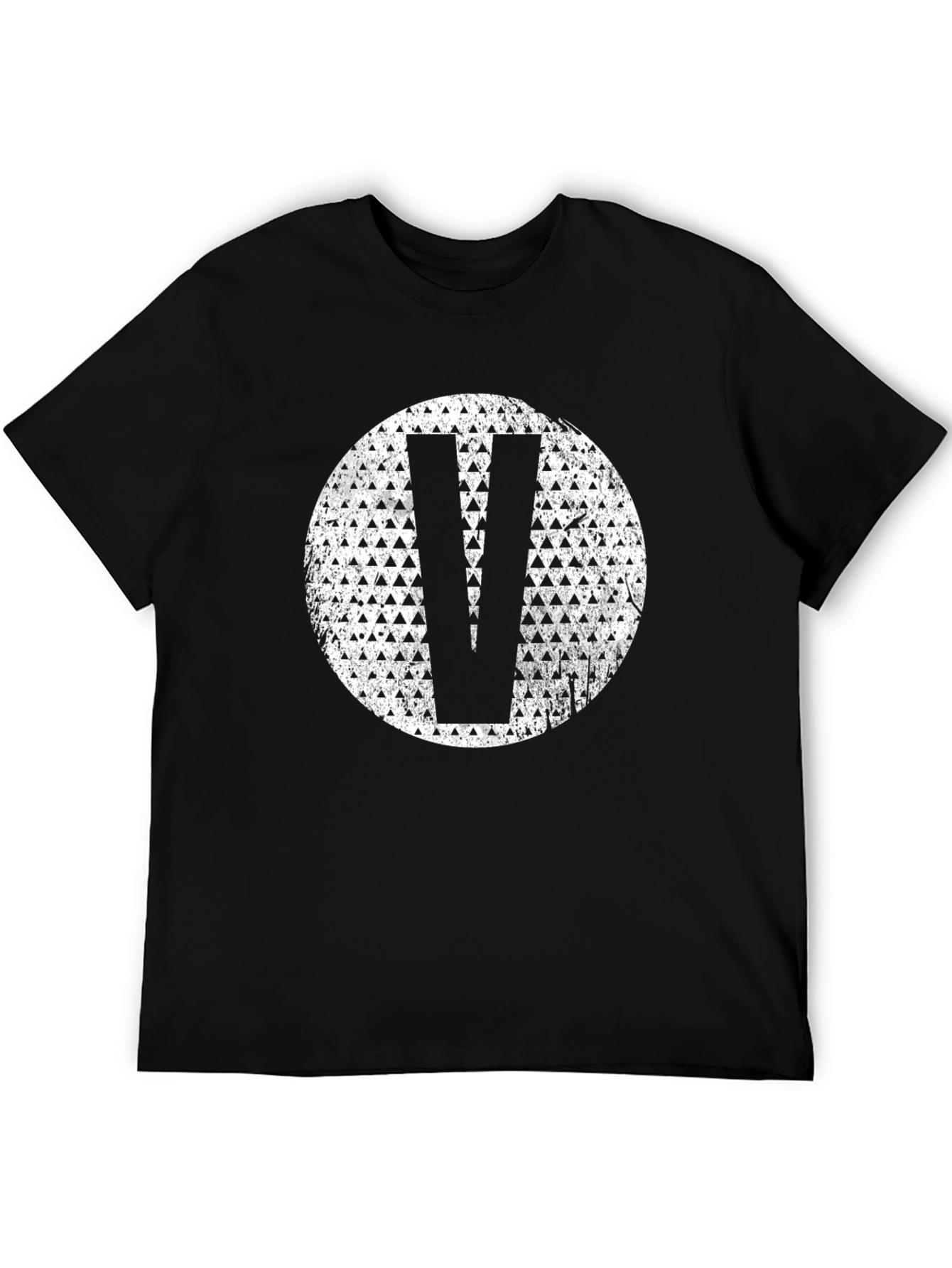 Mens Black T-Shirt with Letter V Graphic