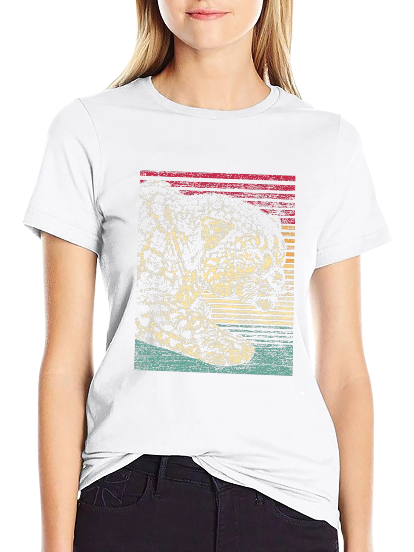Retro Leopard Print Graphic Tee - Black