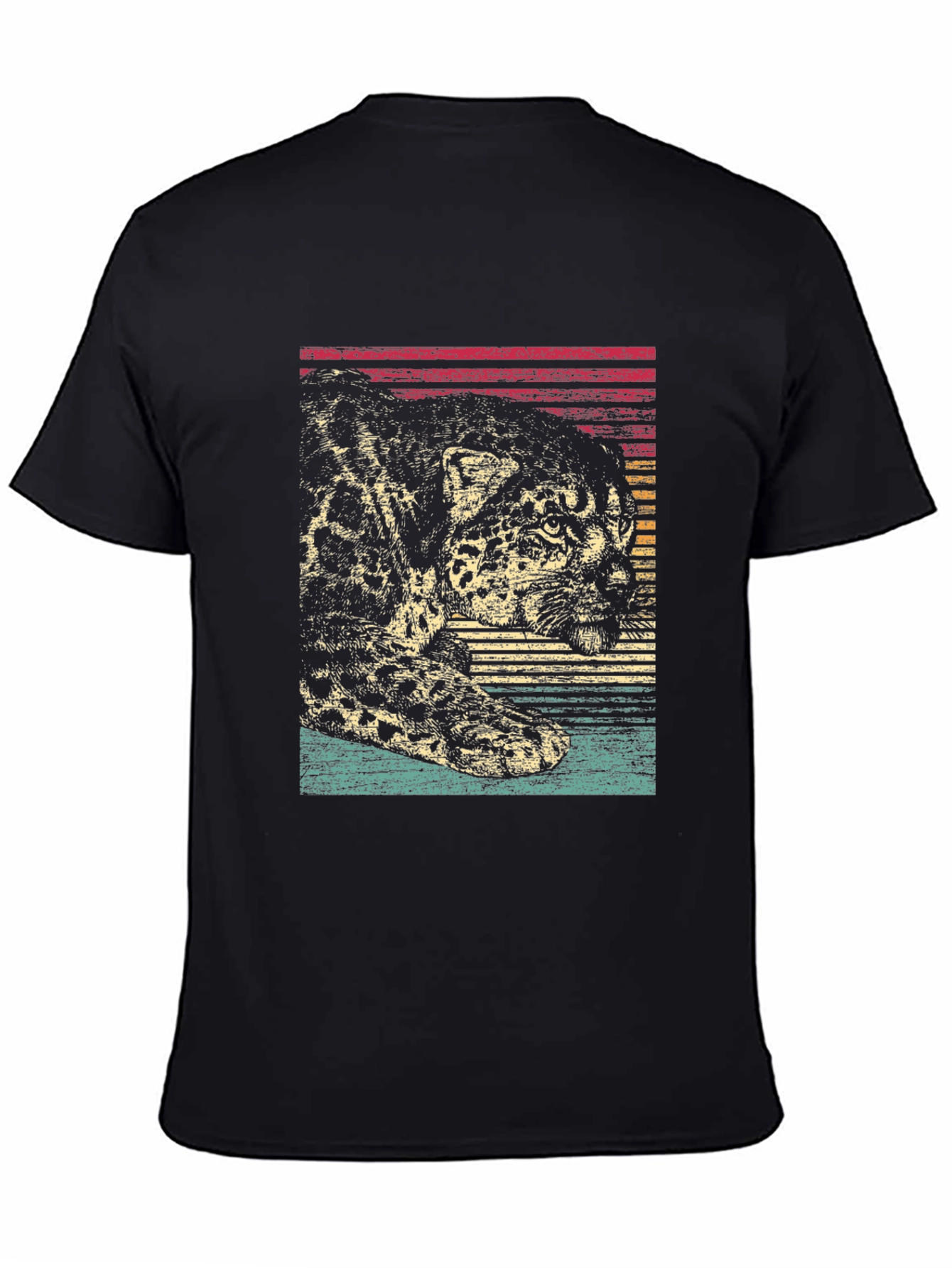 Retro Leopard Print Graphic Tee - Black