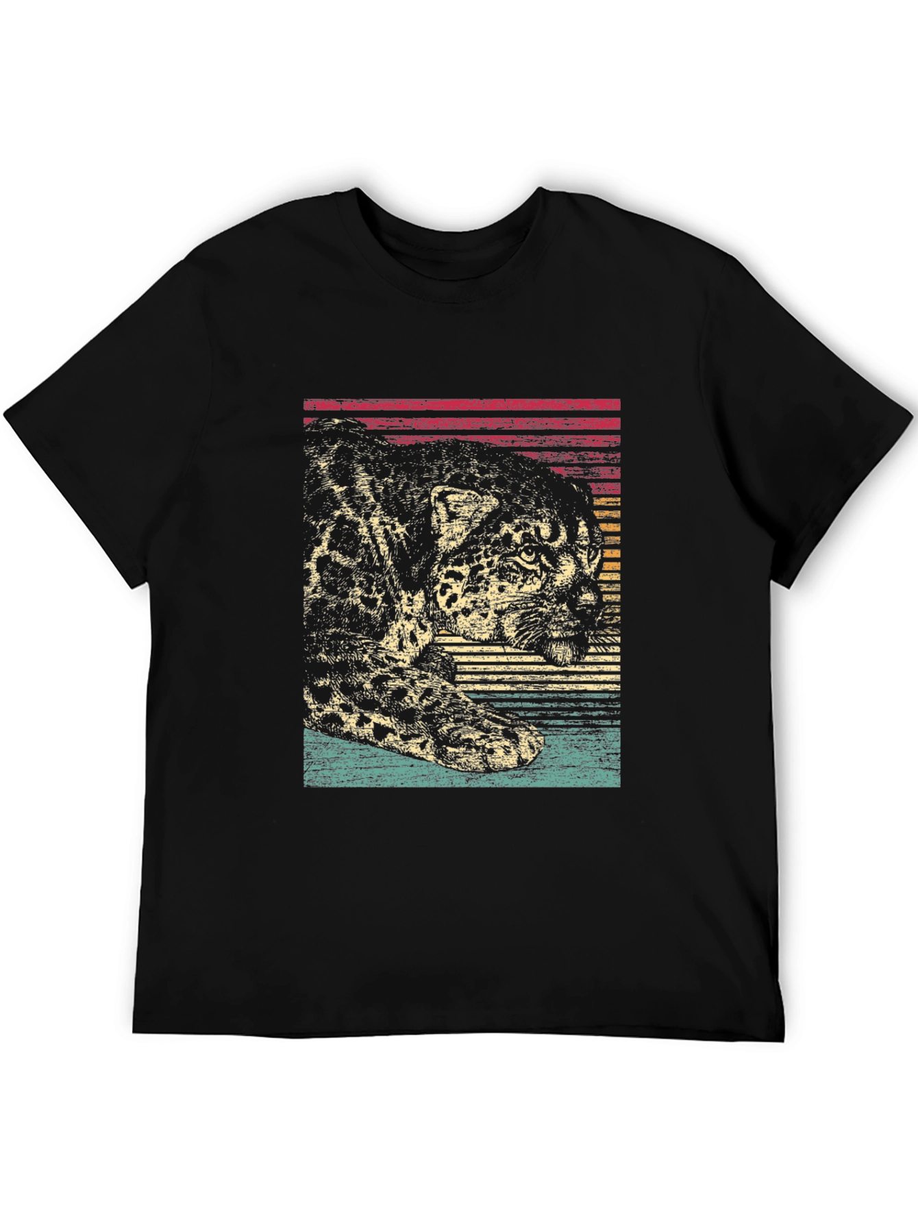Retro Leopard Print Graphic Tee - Black
