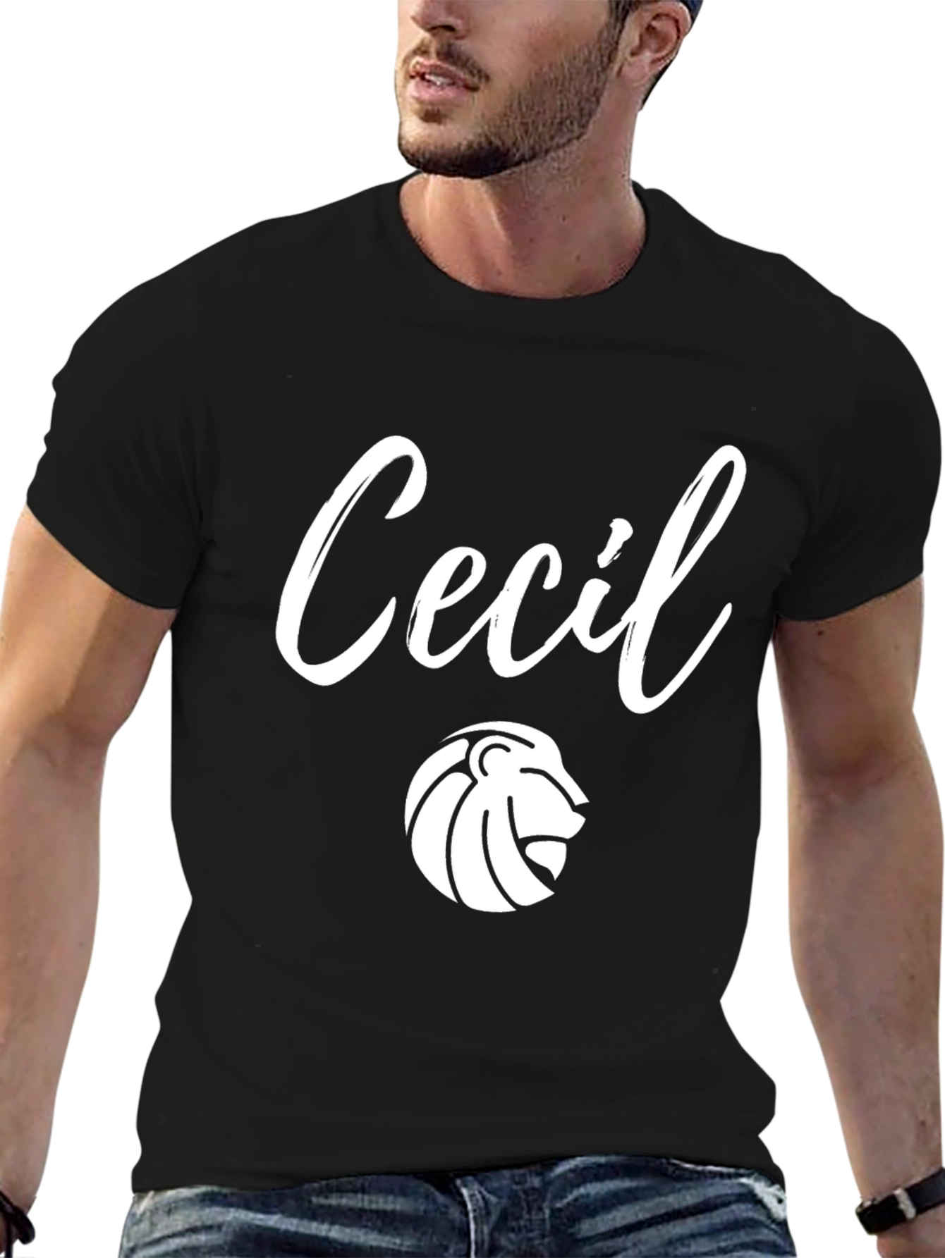 Personalized Cecil Lion Crest Black T-Shirt