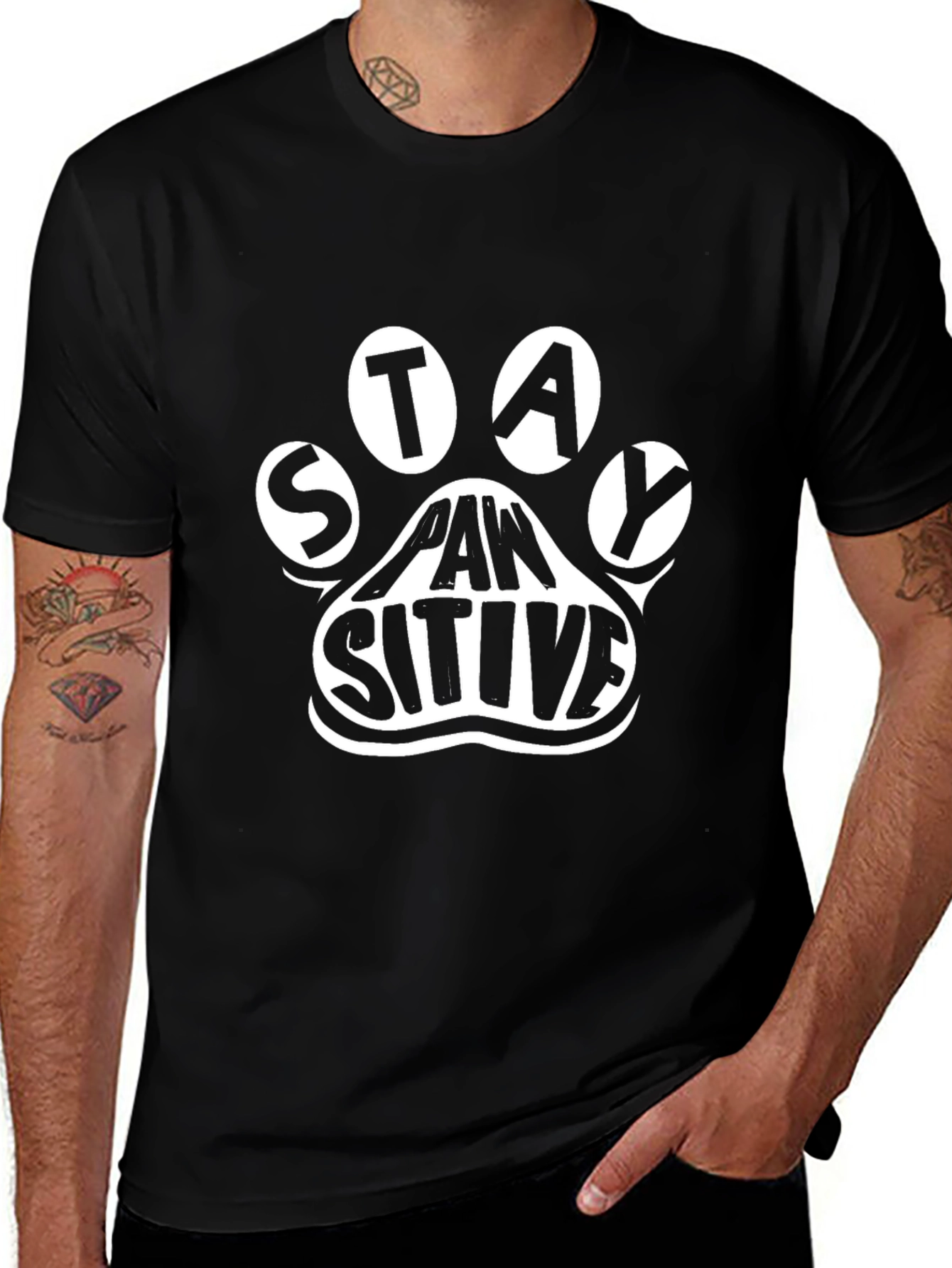 Stay Pawsitive Black T-Shirt