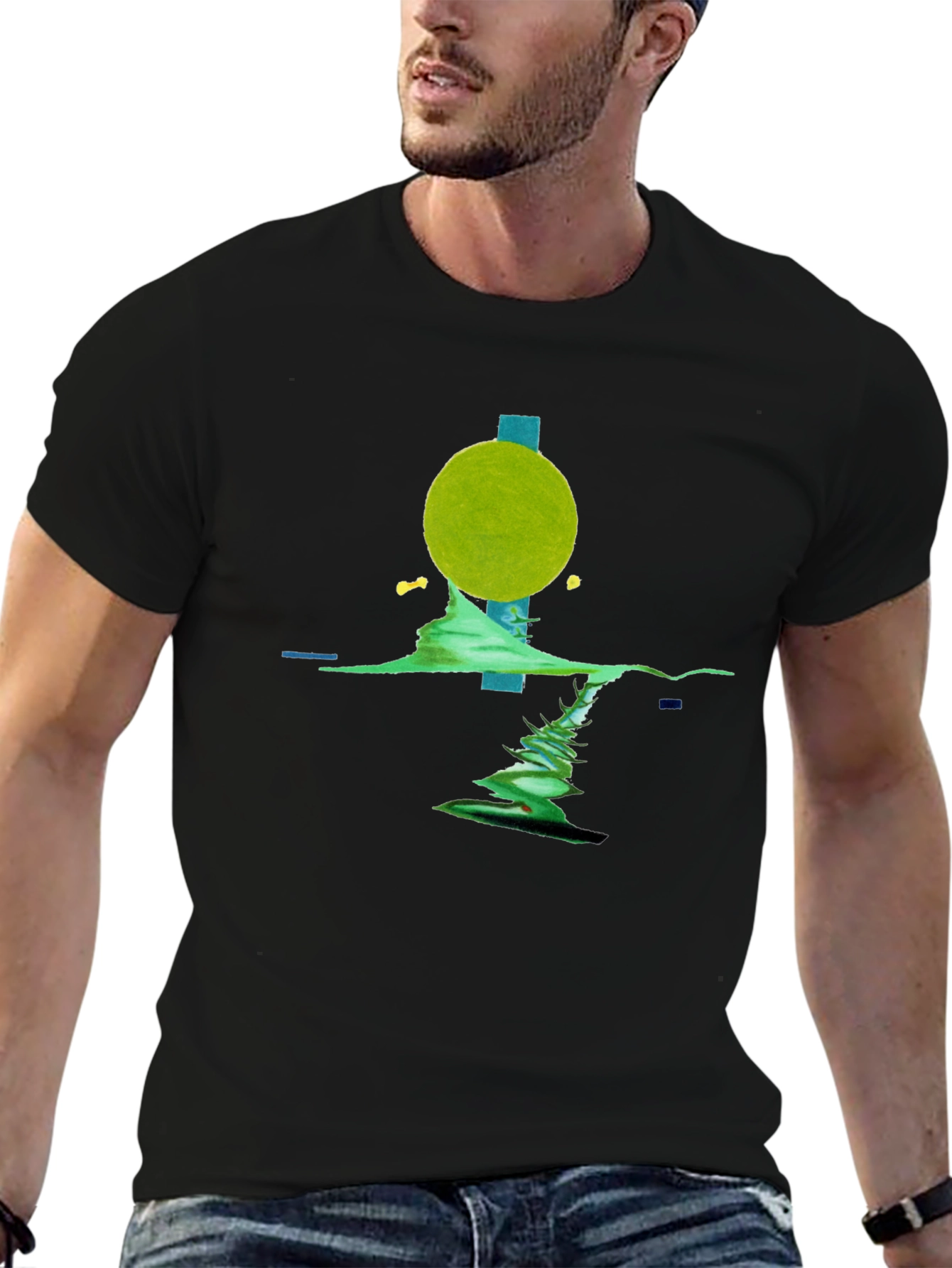Abstract Geometric Print Black T-Shirt