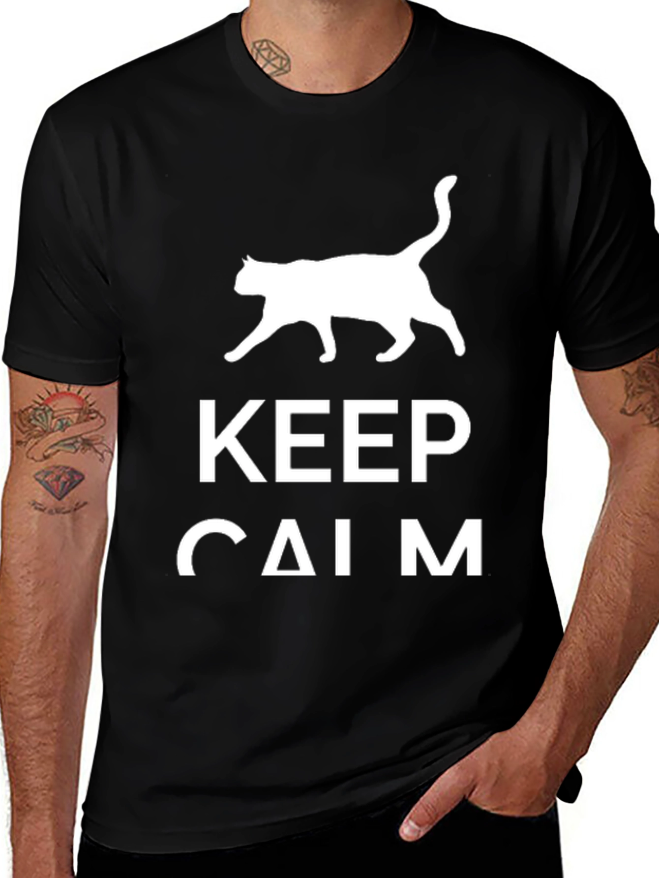 Keep Calm Cat T-Shirt: Black Graphic Tee