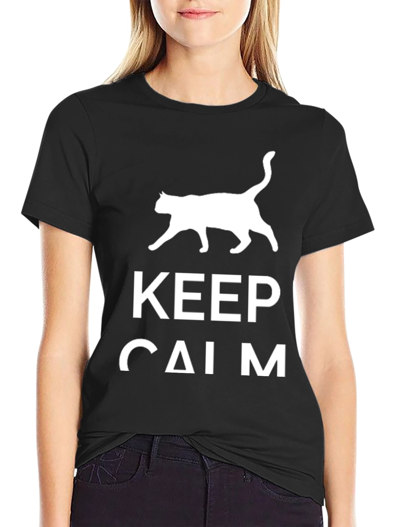 Keep Calm Cat T-Shirt: Black Graphic Tee