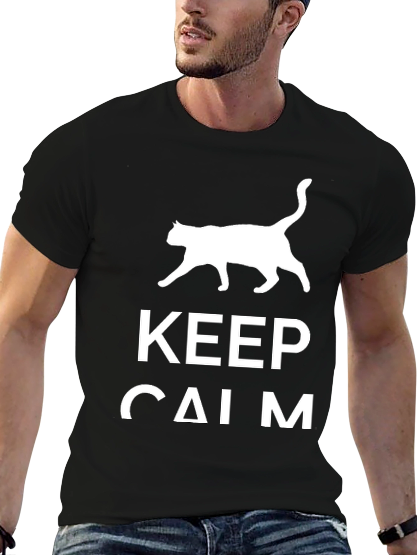 Keep Calm Cat T-Shirt: Black Graphic Tee