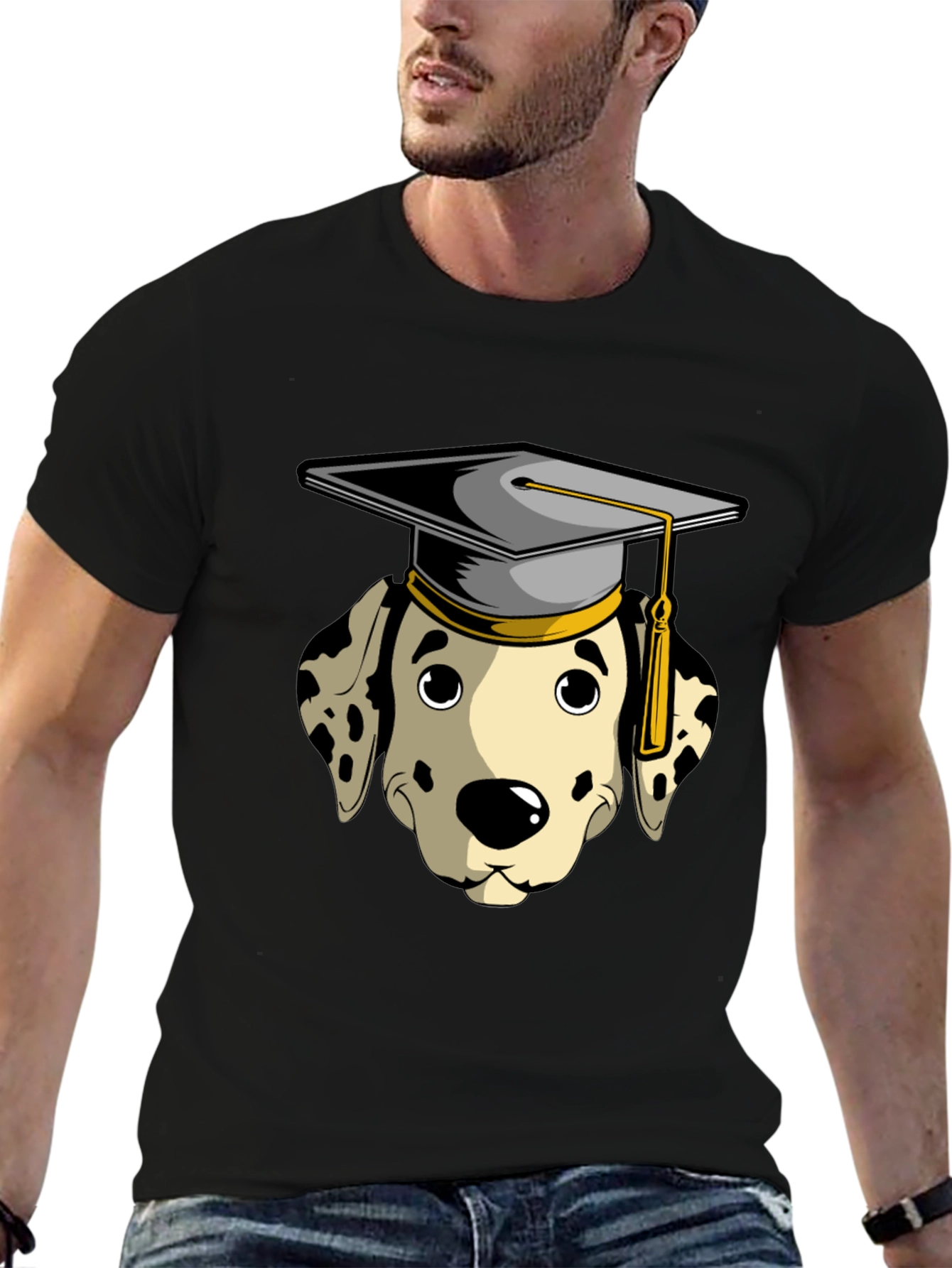 Graduation Dalmatian Graphic Tee - Black