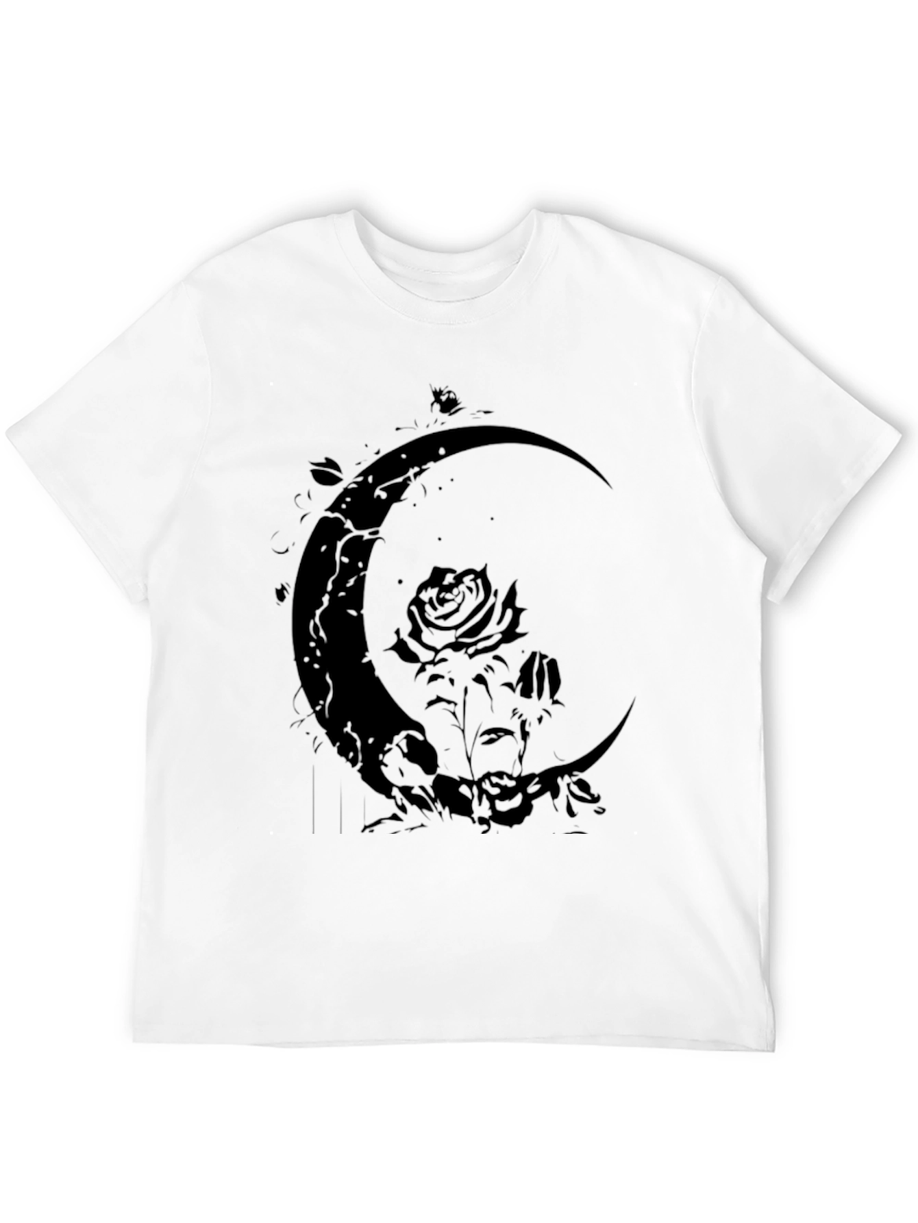 Crescent Moon Rose Graphic Black T-Shirt