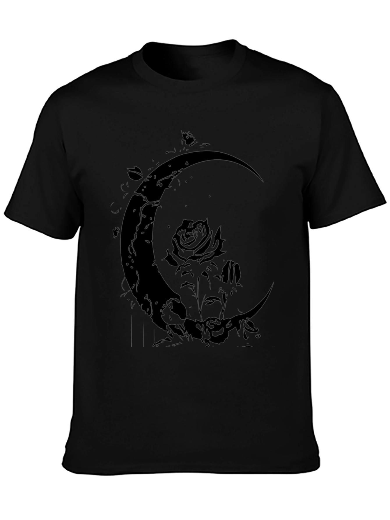 Crescent Moon Rose Graphic Black T-Shirt