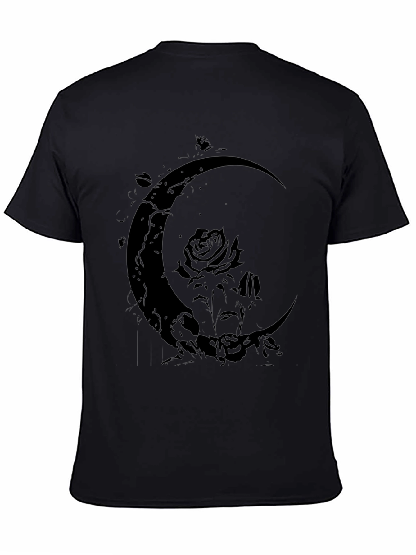 Crescent Moon Rose Graphic Black T-Shirt