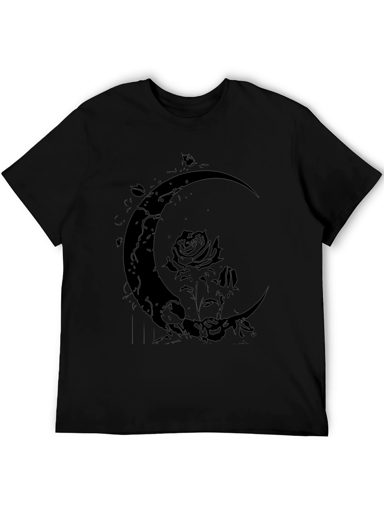 Crescent Moon Rose Graphic Black T-Shirt