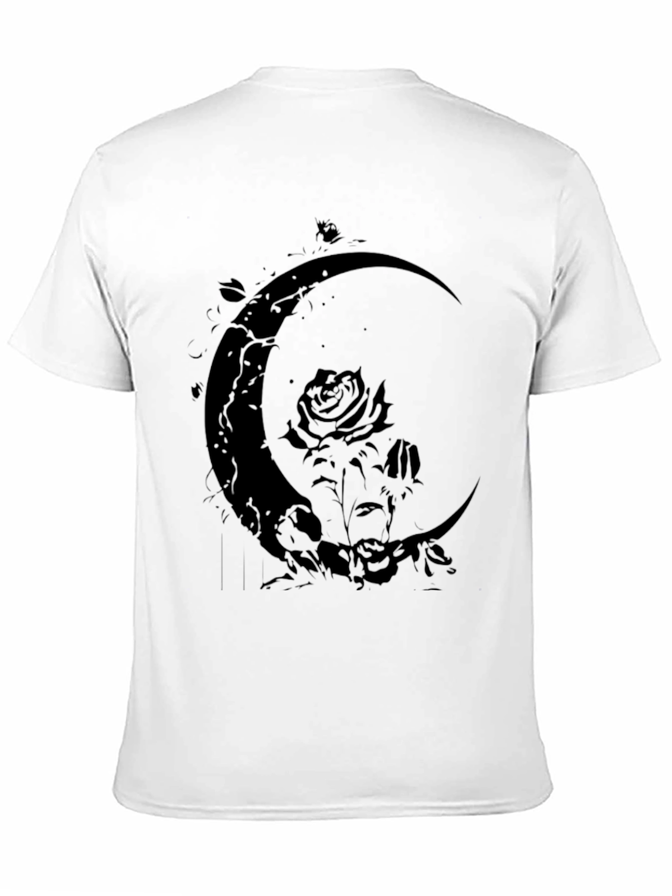 Crescent Moon Rose Graphic Black T-Shirt