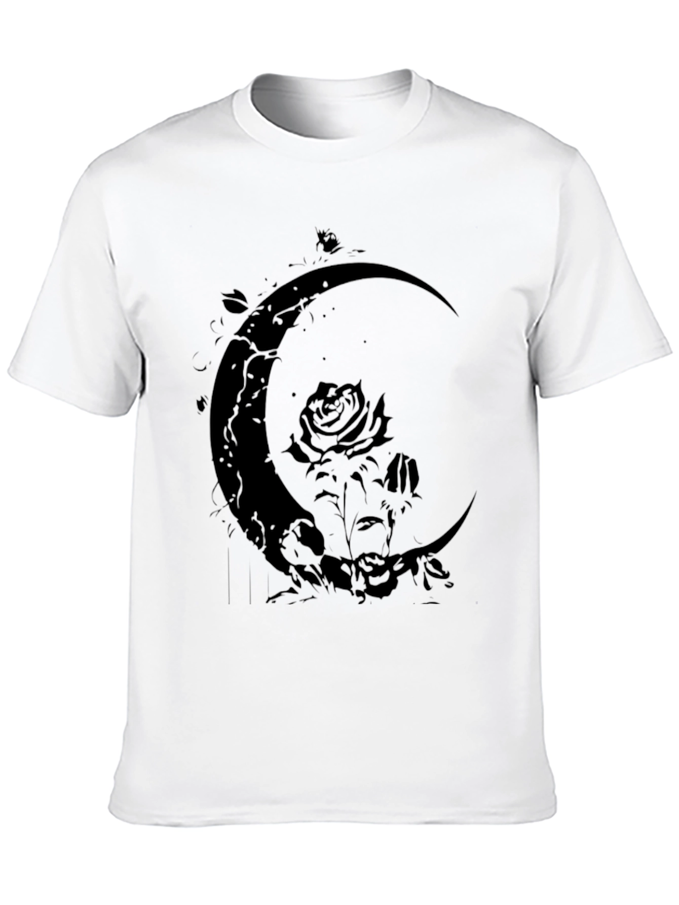 Crescent Moon Rose Graphic Black T-Shirt